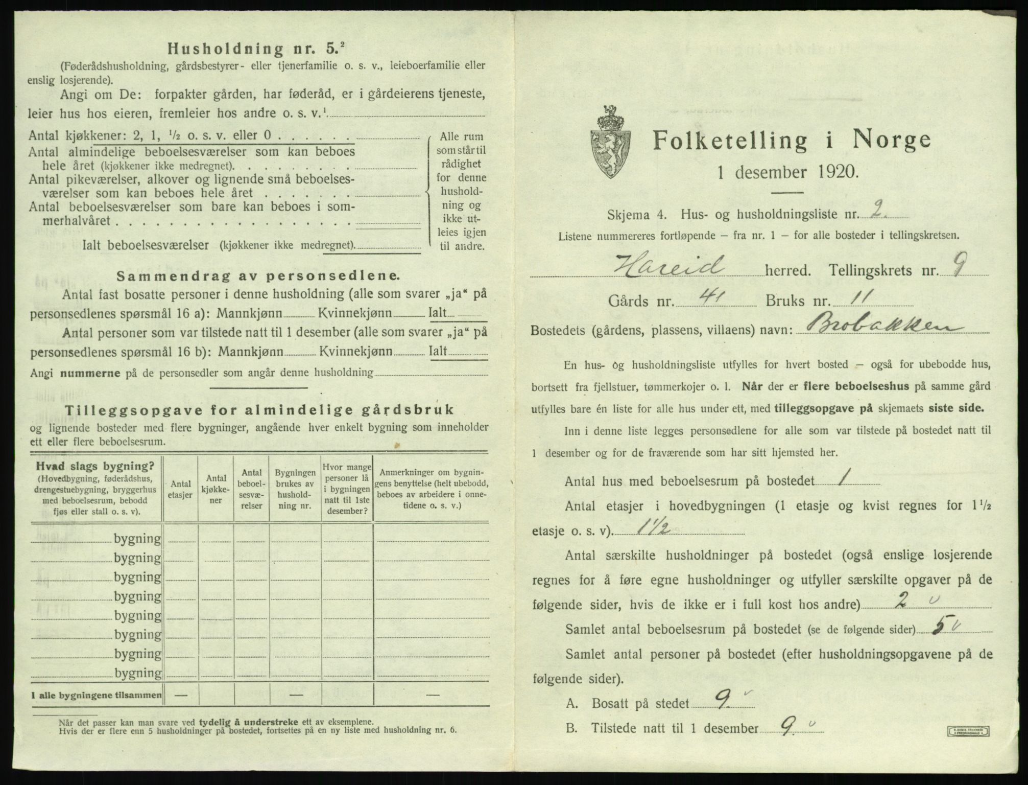 SAT, 1920 census for Hareid, 1920, p. 439