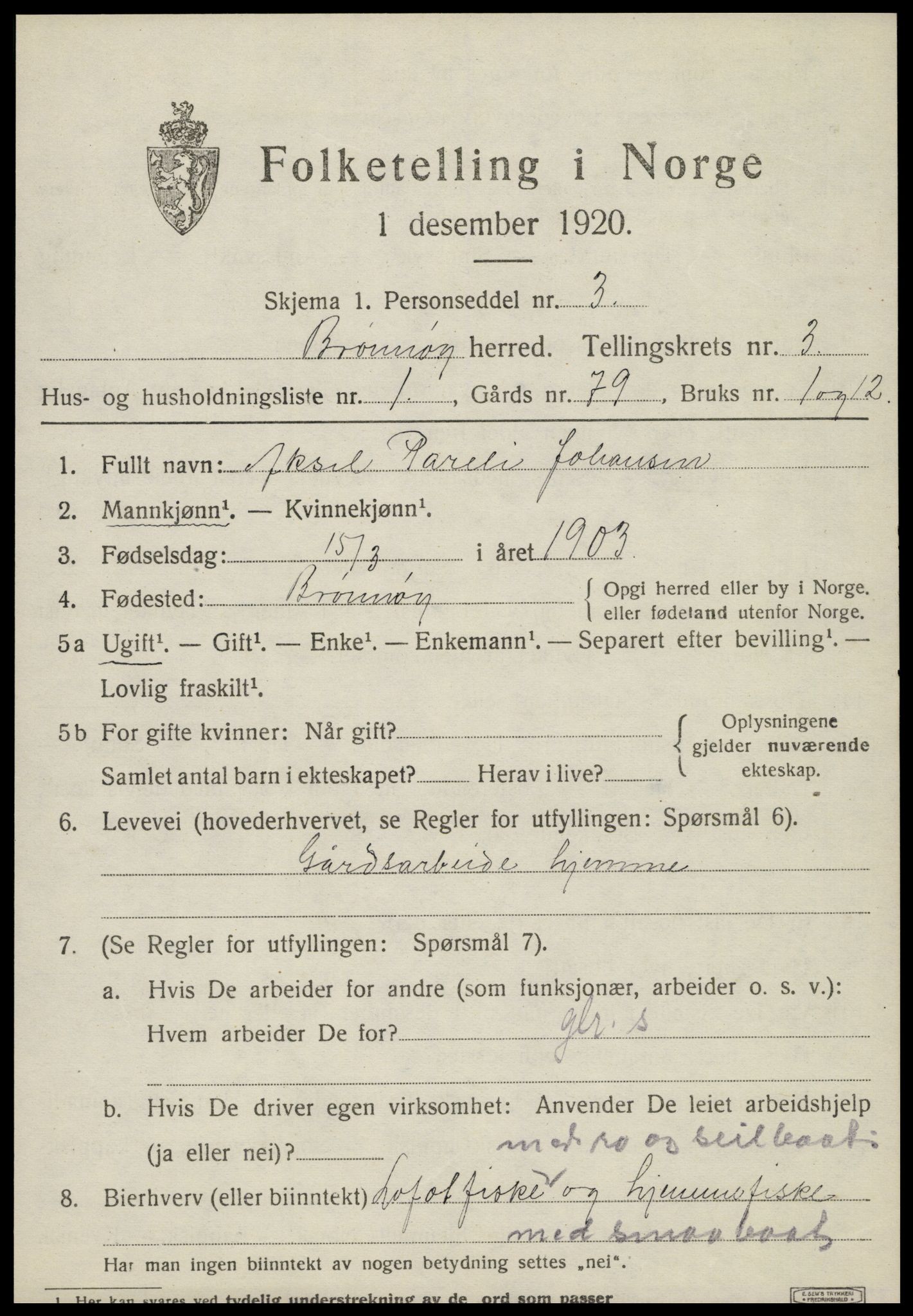 SAT, 1920 census for Brønnøy, 1920, p. 2482