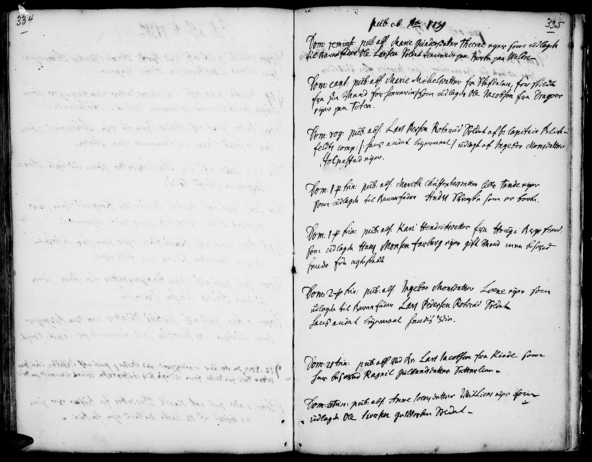 Ringsaker prestekontor, AV/SAH-PREST-014/K/Ka/L0001: Parish register (official) no. 1, 1734-1746, p. 334-335