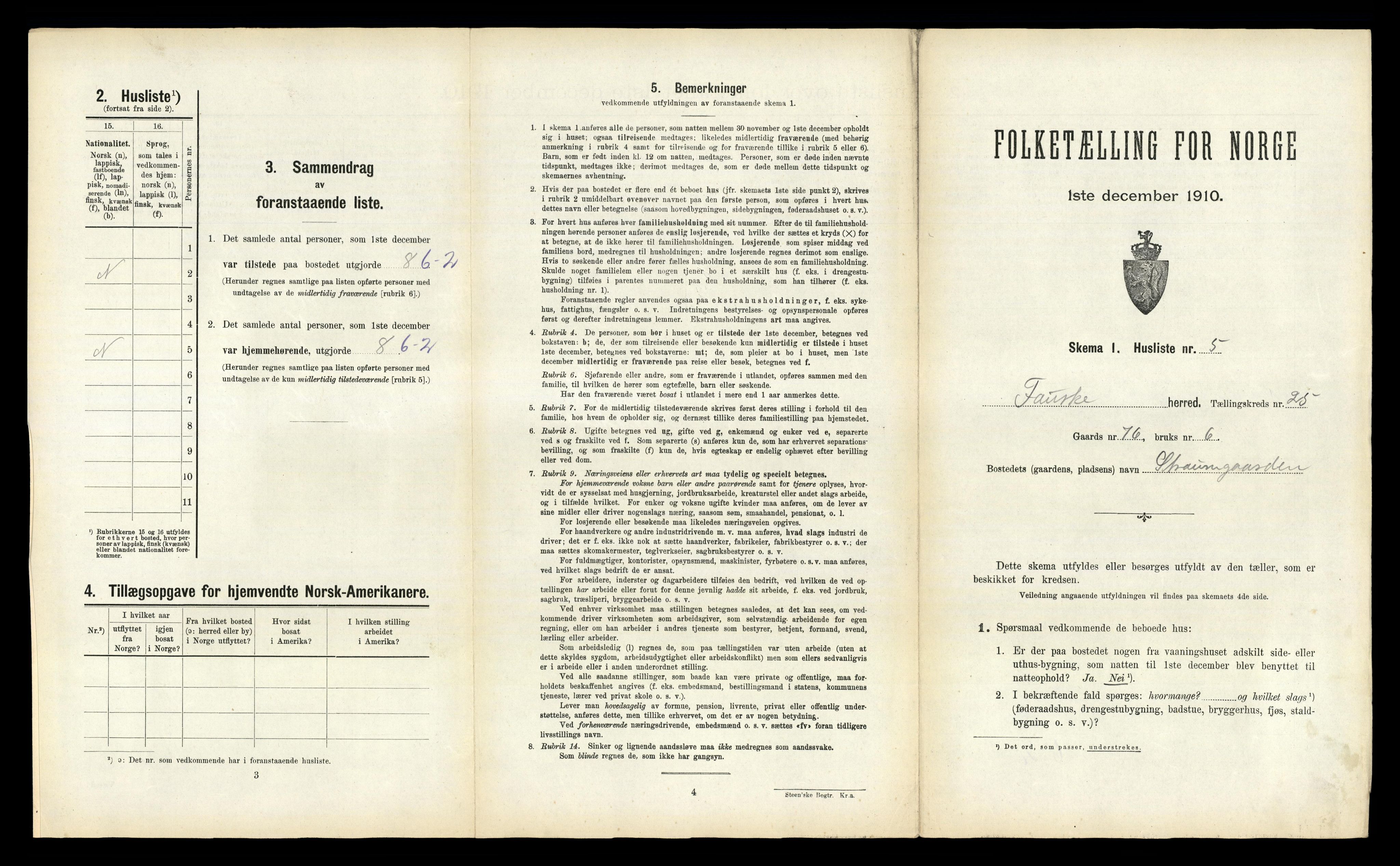 RA, 1910 census for Fauske, 1910, p. 1722