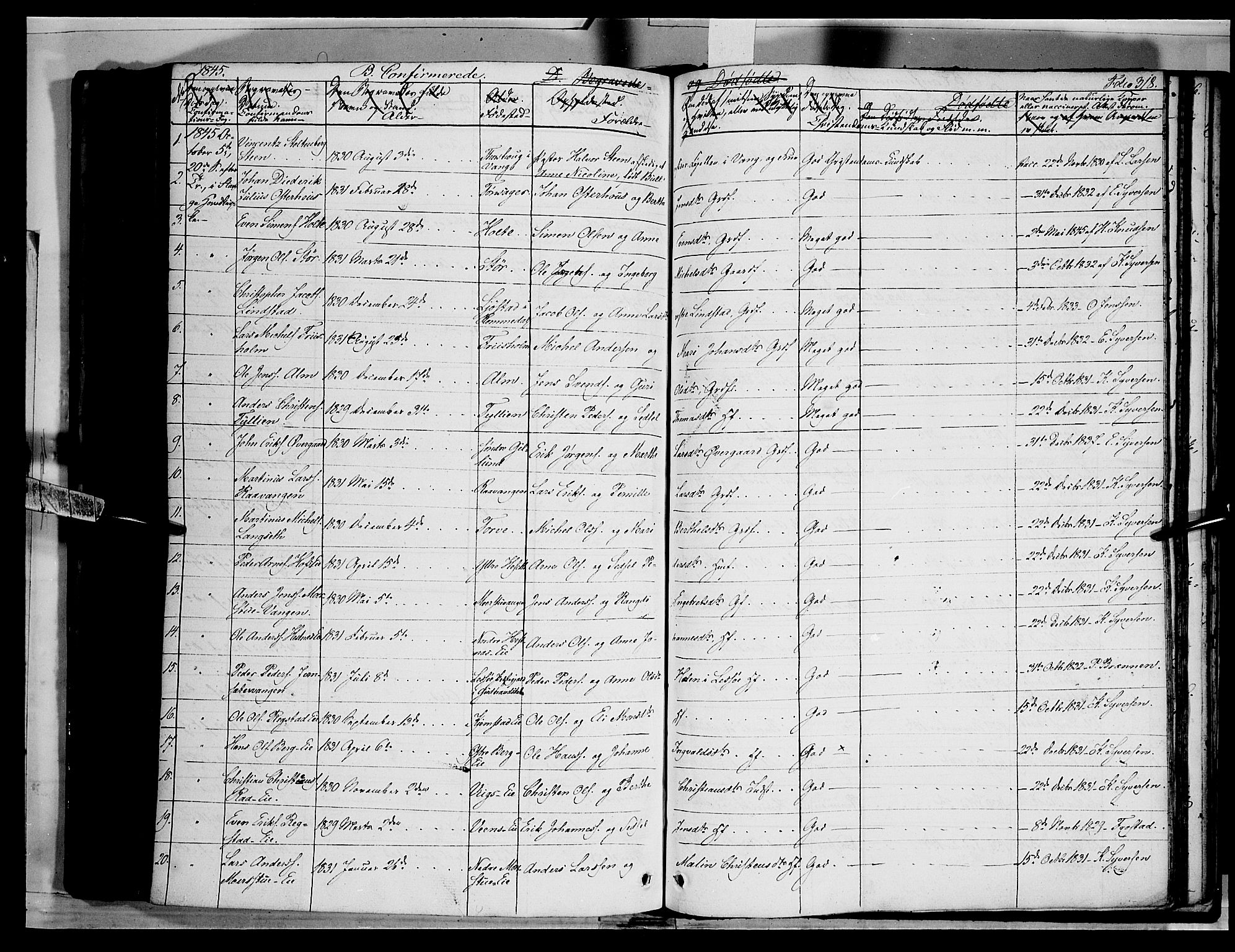 Stange prestekontor, AV/SAH-PREST-002/K/L0010: Parish register (official) no. 10, 1835-1845, p. 318