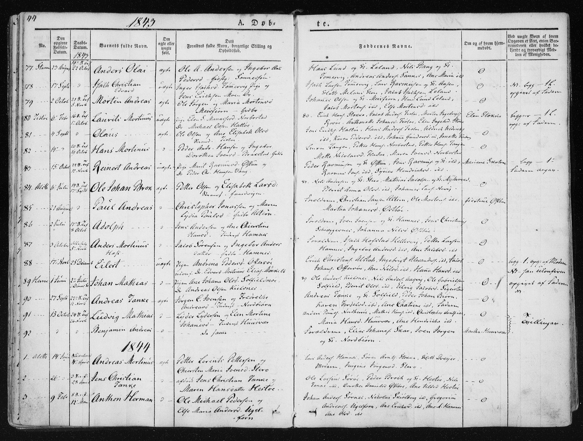 Ministerialprotokoller, klokkerbøker og fødselsregistre - Nordland, AV/SAT-A-1459/830/L0446: Parish register (official) no. 830A10, 1831-1865, p. 44