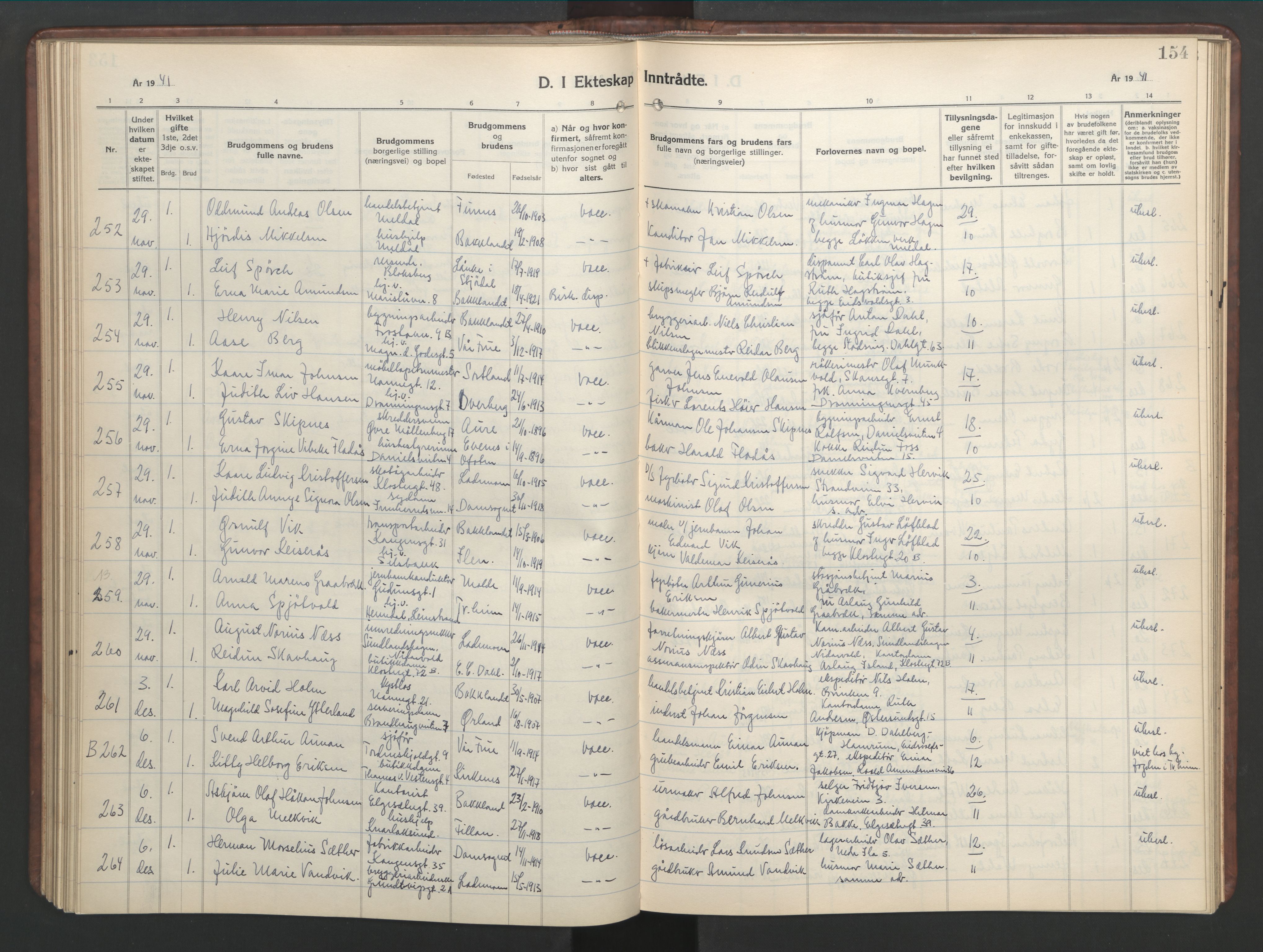 Ministerialprotokoller, klokkerbøker og fødselsregistre - Sør-Trøndelag, SAT/A-1456/601/L0101: Parish register (copy) no. 601C19, 1935-1946, p. 154