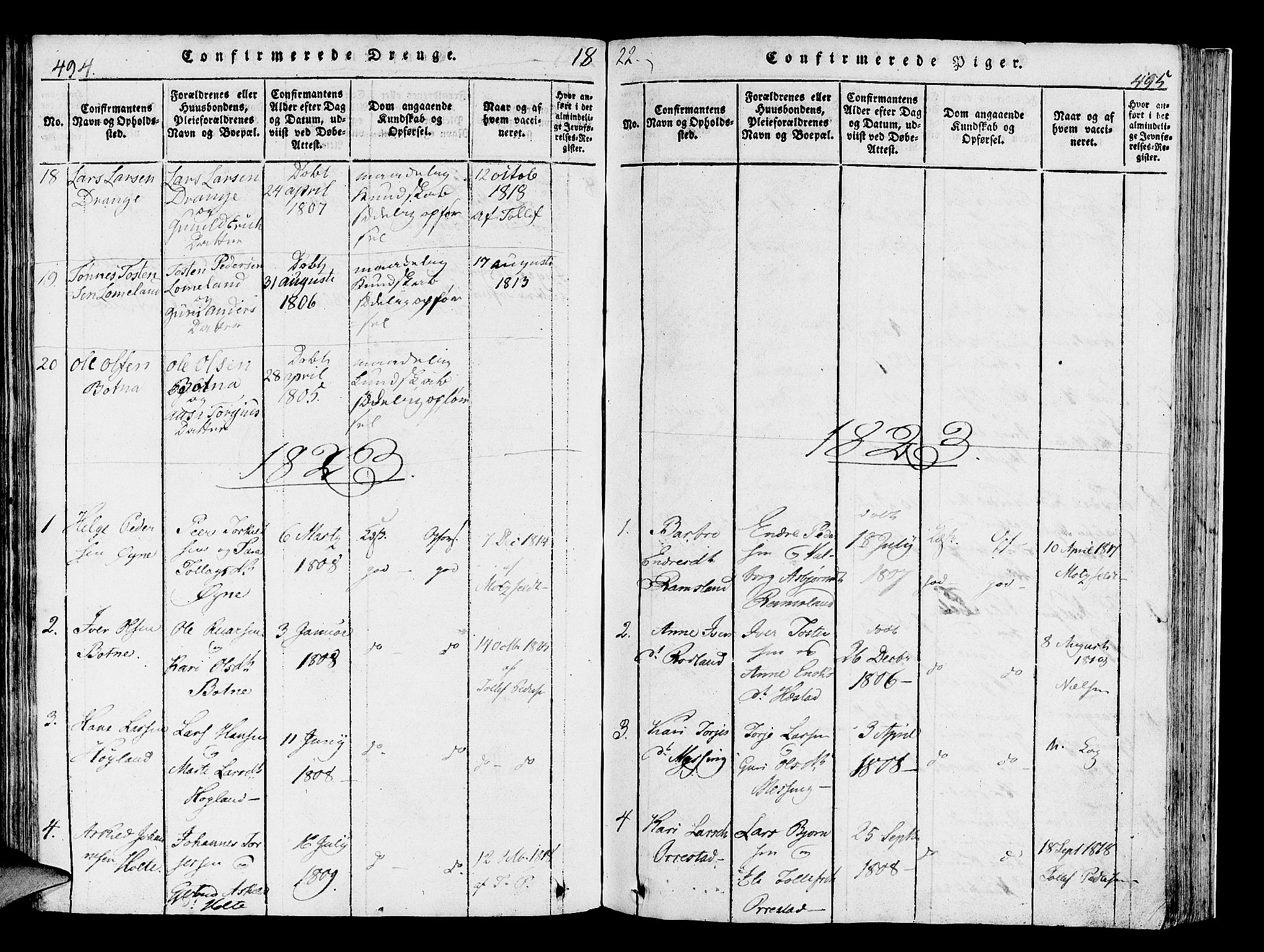 Helleland sokneprestkontor, AV/SAST-A-101810: Parish register (official) no. A 4, 1815-1834, p. 494-495