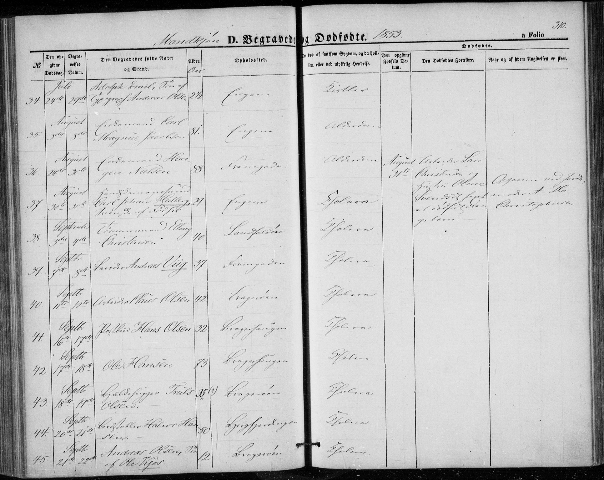 Bragernes kirkebøker, SAKO/A-6/F/Fb/L0002: Parish register (official) no. II 2, 1848-1859, p. 310