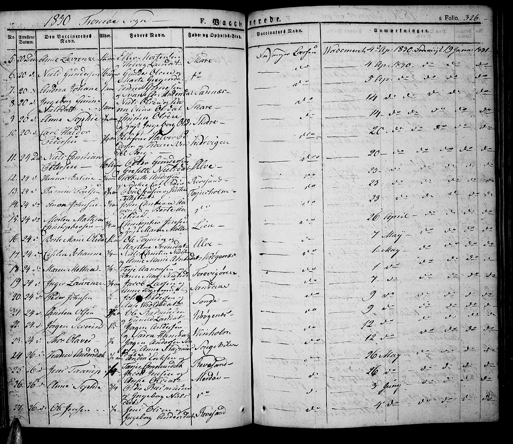 Tromøy sokneprestkontor, SAK/1111-0041/F/Fa/L0003: Parish register (official) no. A 3, 1825-1837, p. 326