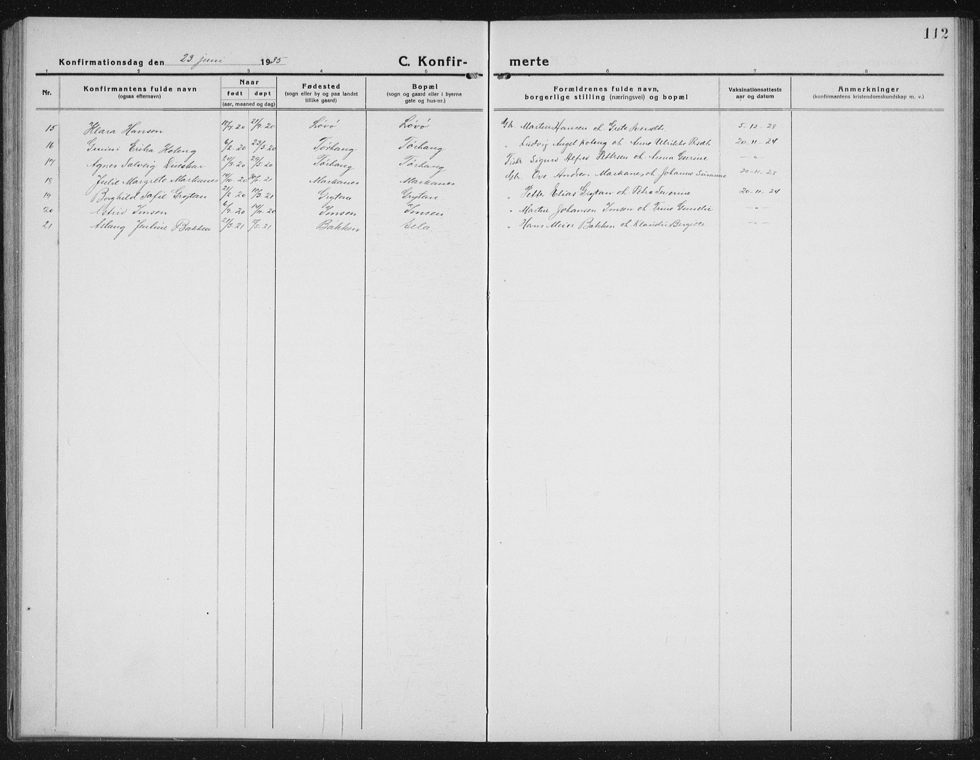Ministerialprotokoller, klokkerbøker og fødselsregistre - Sør-Trøndelag, SAT/A-1456/655/L0689: Parish register (copy) no. 655C05, 1922-1936, p. 112