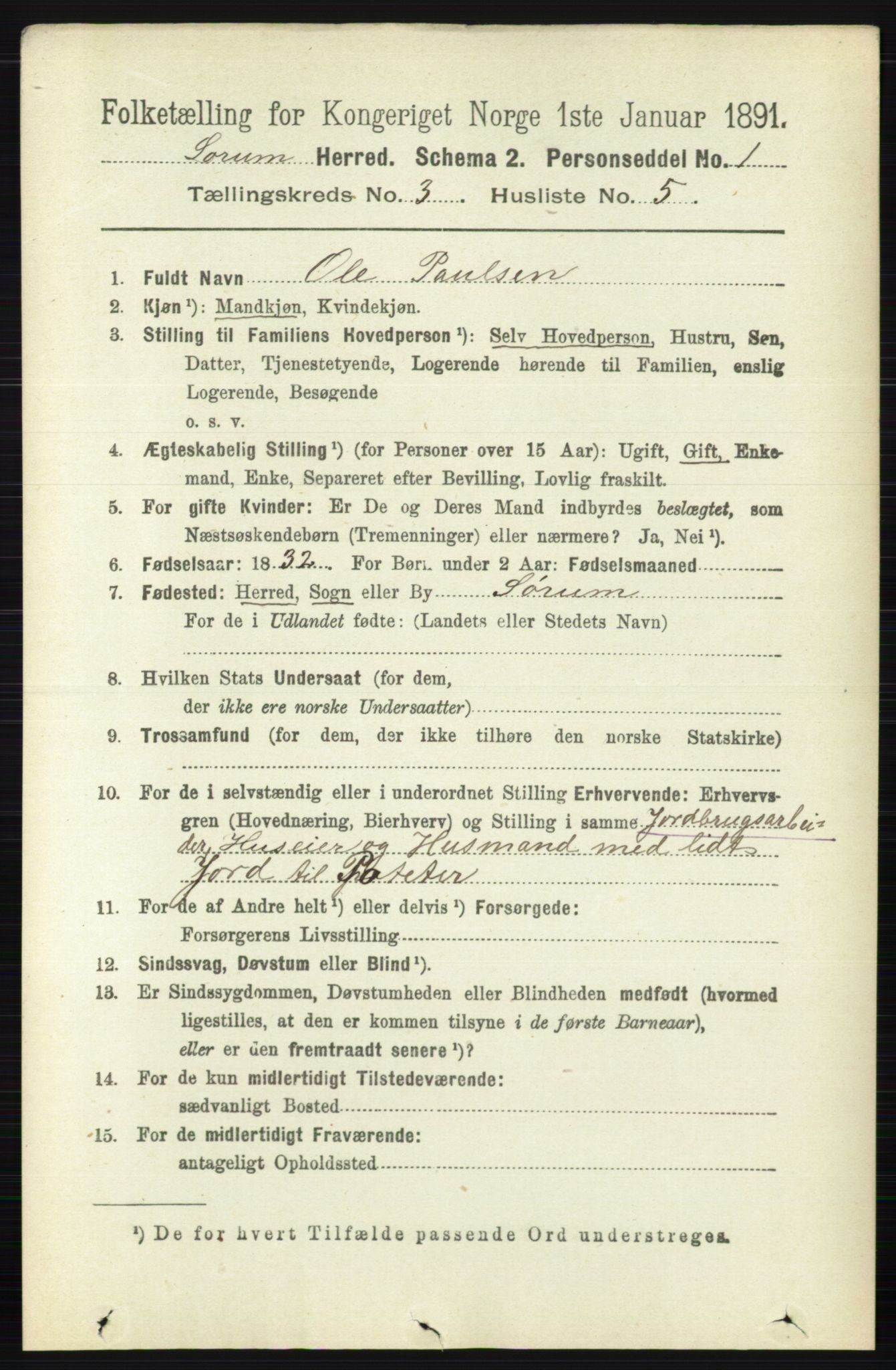 RA, 1891 census for 0226 Sørum, 1891, p. 1321