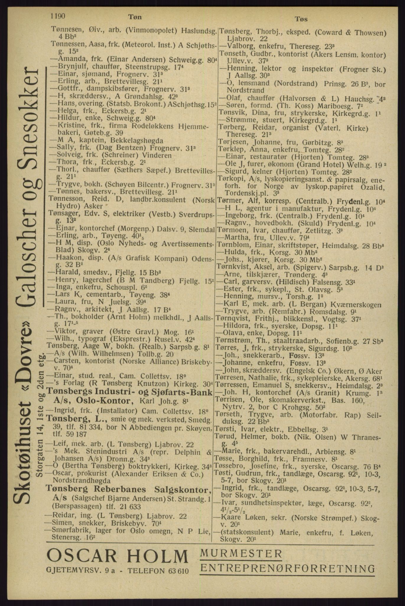 Kristiania/Oslo adressebok, PUBL/-, 1929, p. 1190