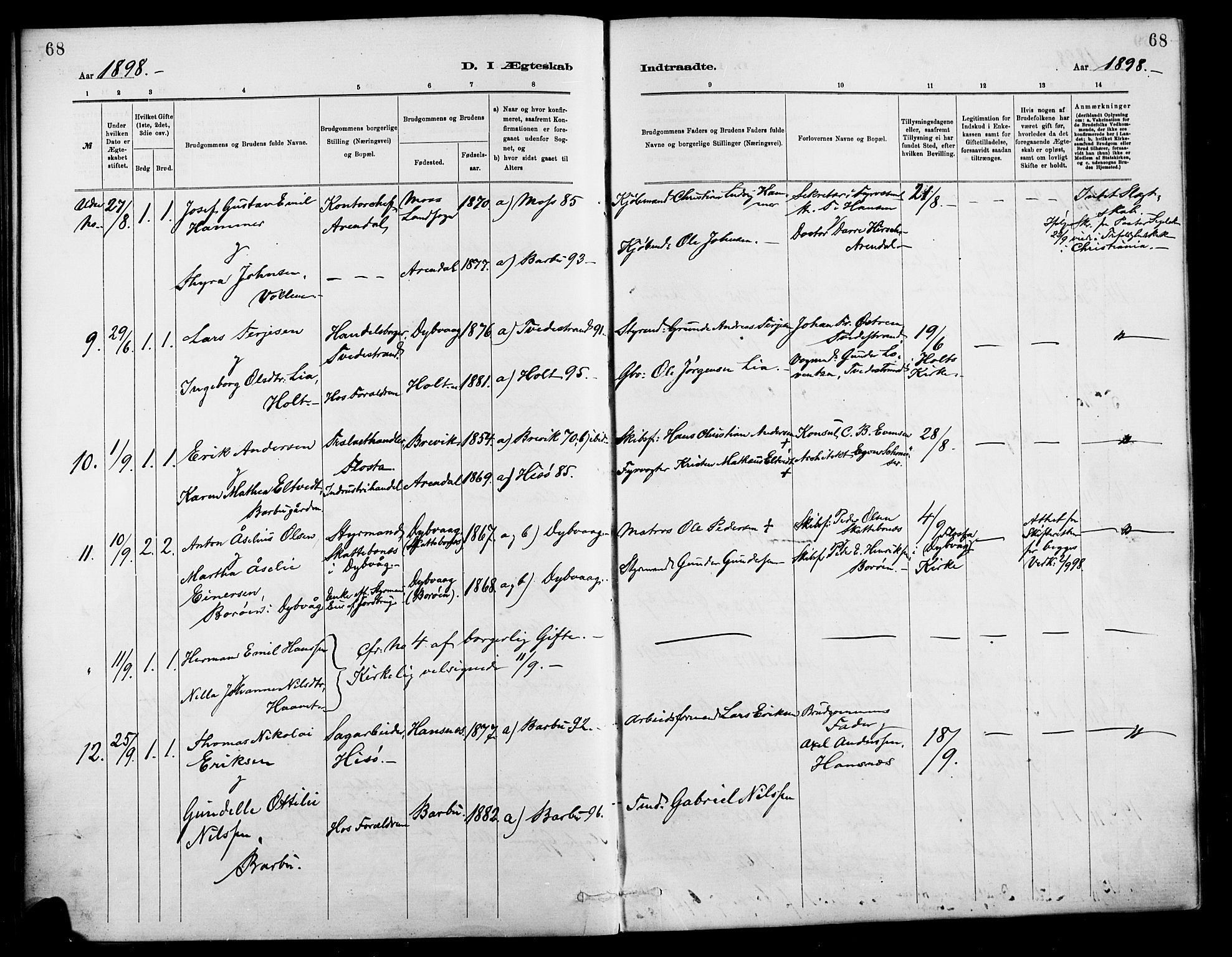 Barbu sokneprestkontor, AV/SAK-1111-0003/F/Fa/L0003: Parish register (official) no. A 3, 1883-1898, p. 68