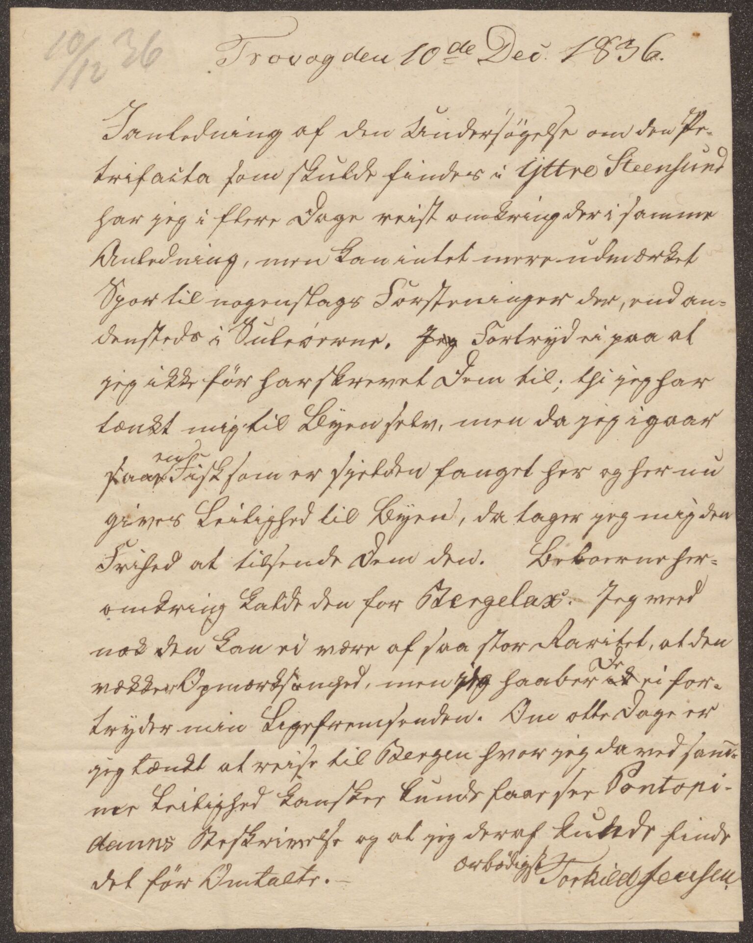 Bergens Museum. Direksjonen/ styret, UMB/A007/D/Da/L0008/0003: Innkommende brev 1836 / Innkommende brev 1836, 1836