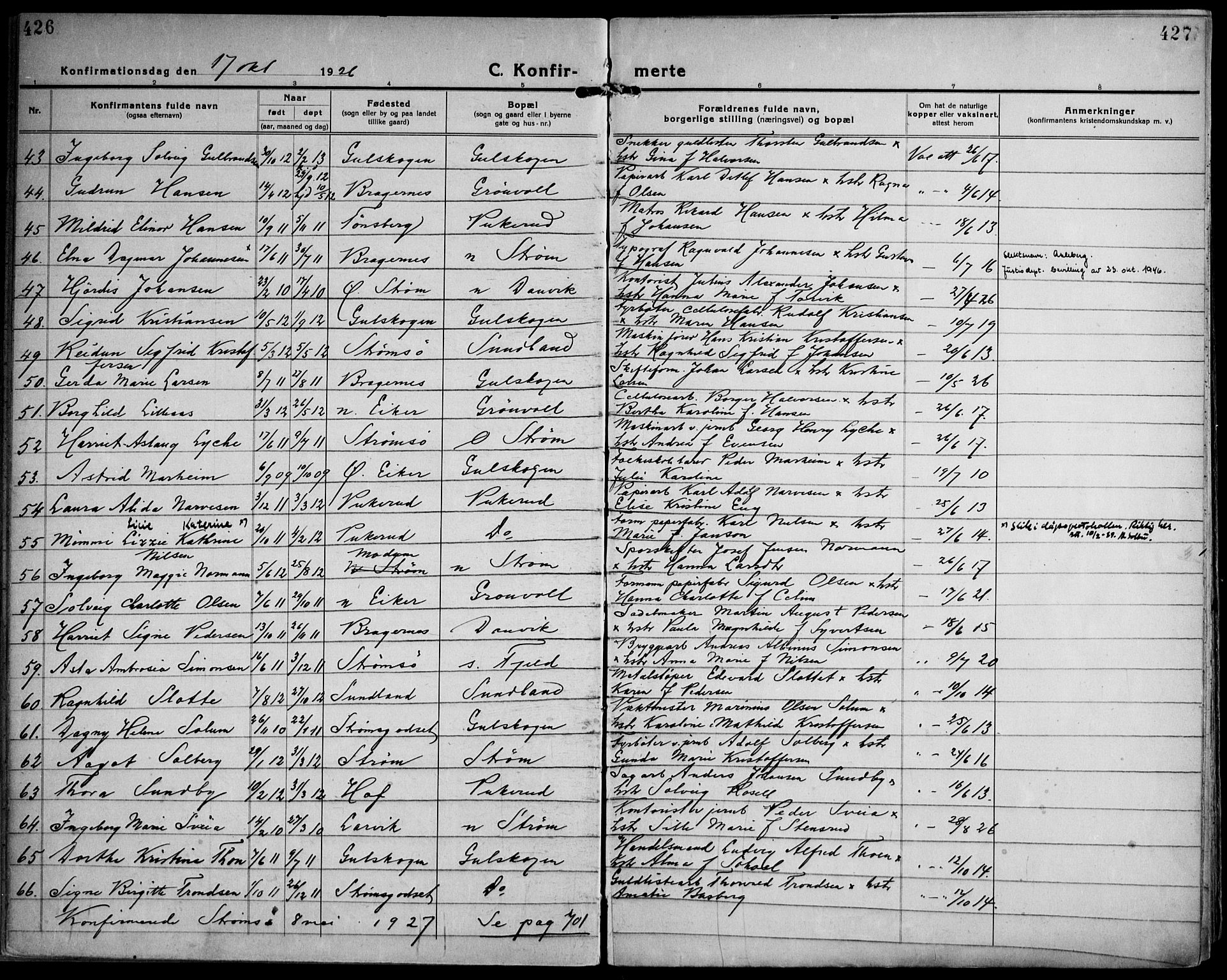 Strømsgodset kirkebøker, SAKO/A-324/F/Fa/L0003: Parish register (official) no. 3, 1920-1936, p. 426-427