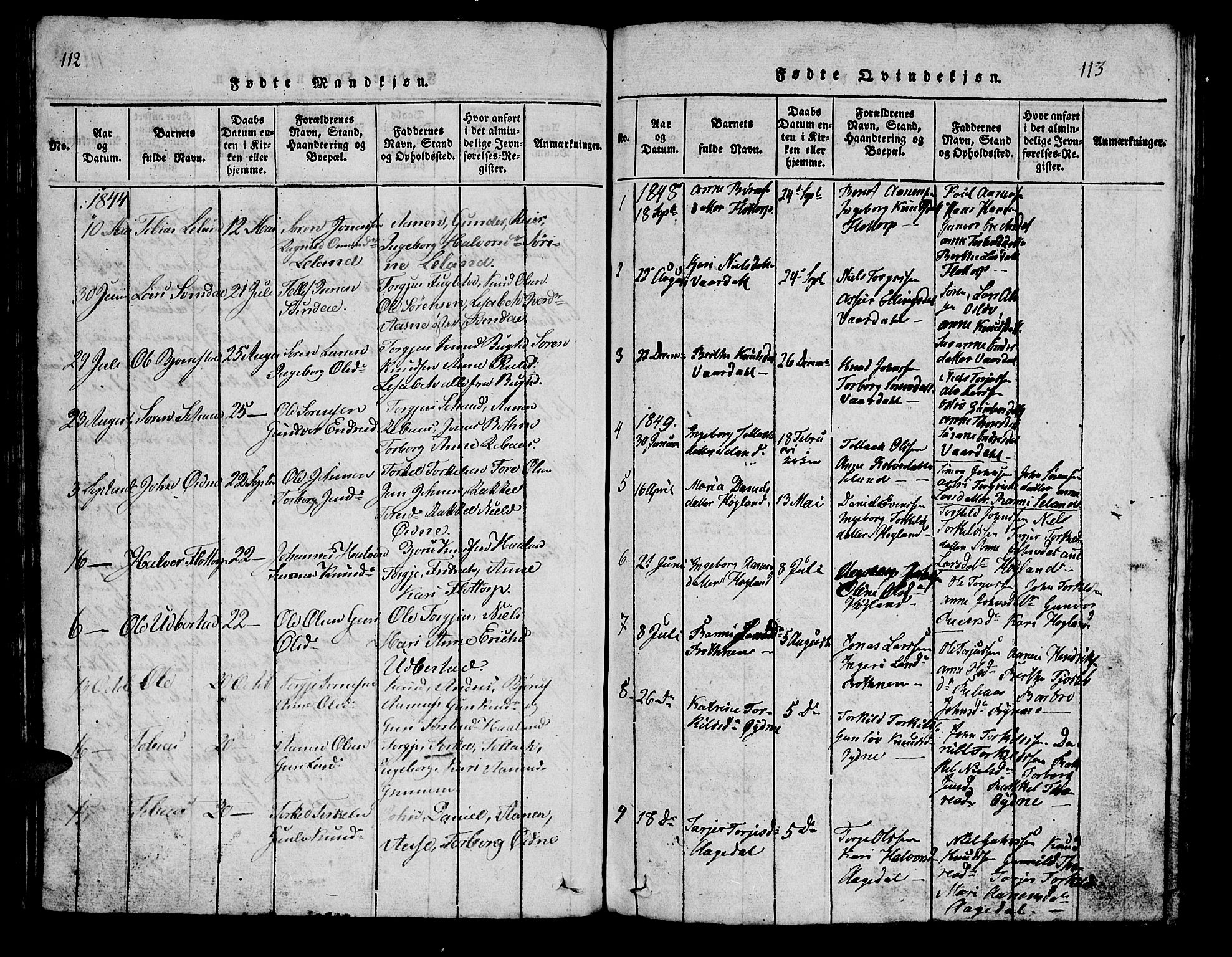 Bjelland sokneprestkontor, AV/SAK-1111-0005/F/Fb/Fbc/L0001: Parish register (copy) no. B 1, 1815-1870, p. 112-113