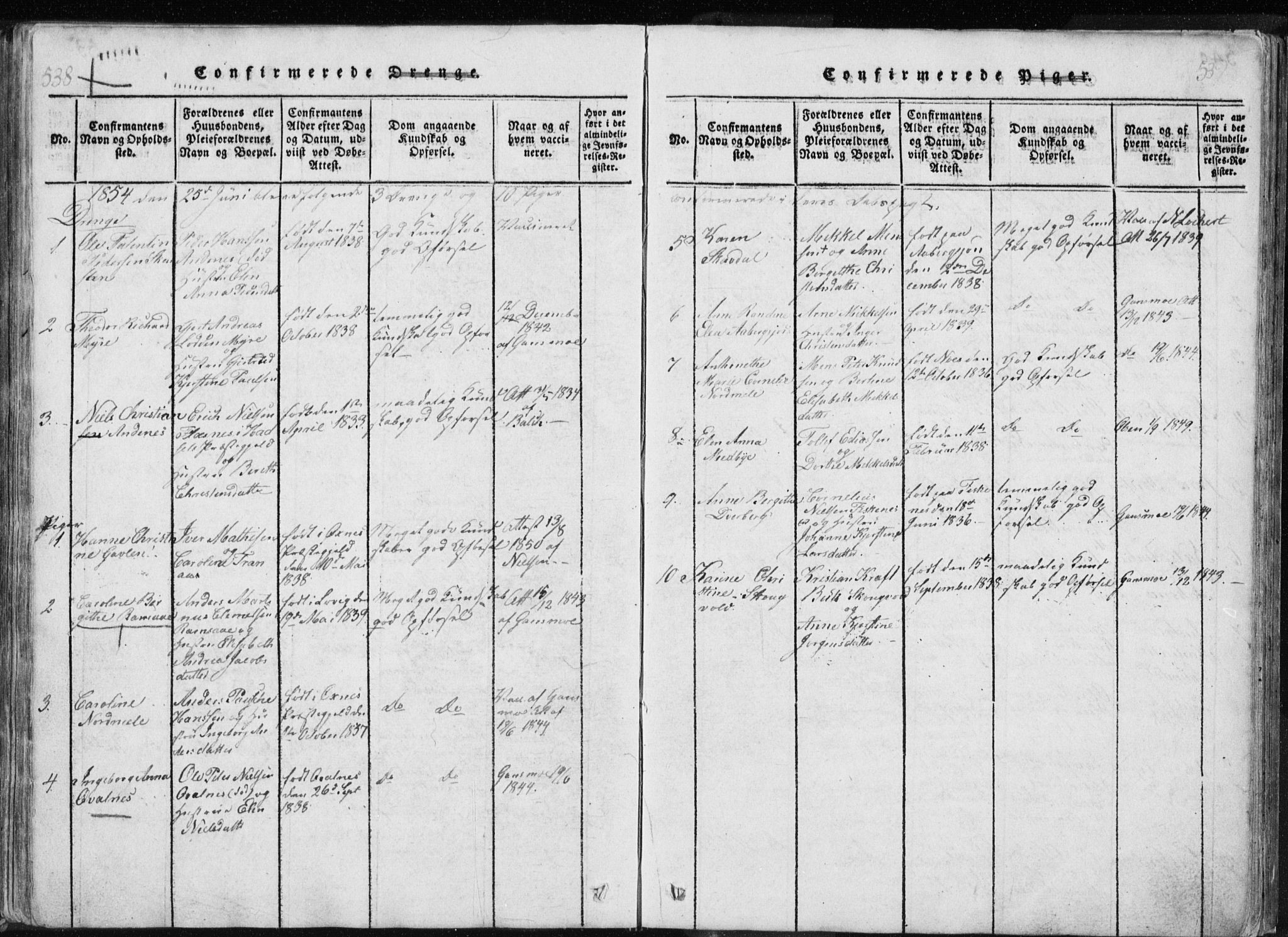 Ministerialprotokoller, klokkerbøker og fødselsregistre - Nordland, AV/SAT-A-1459/897/L1411: Parish register (copy) no. 897C01, 1820-1866, p. 538-539