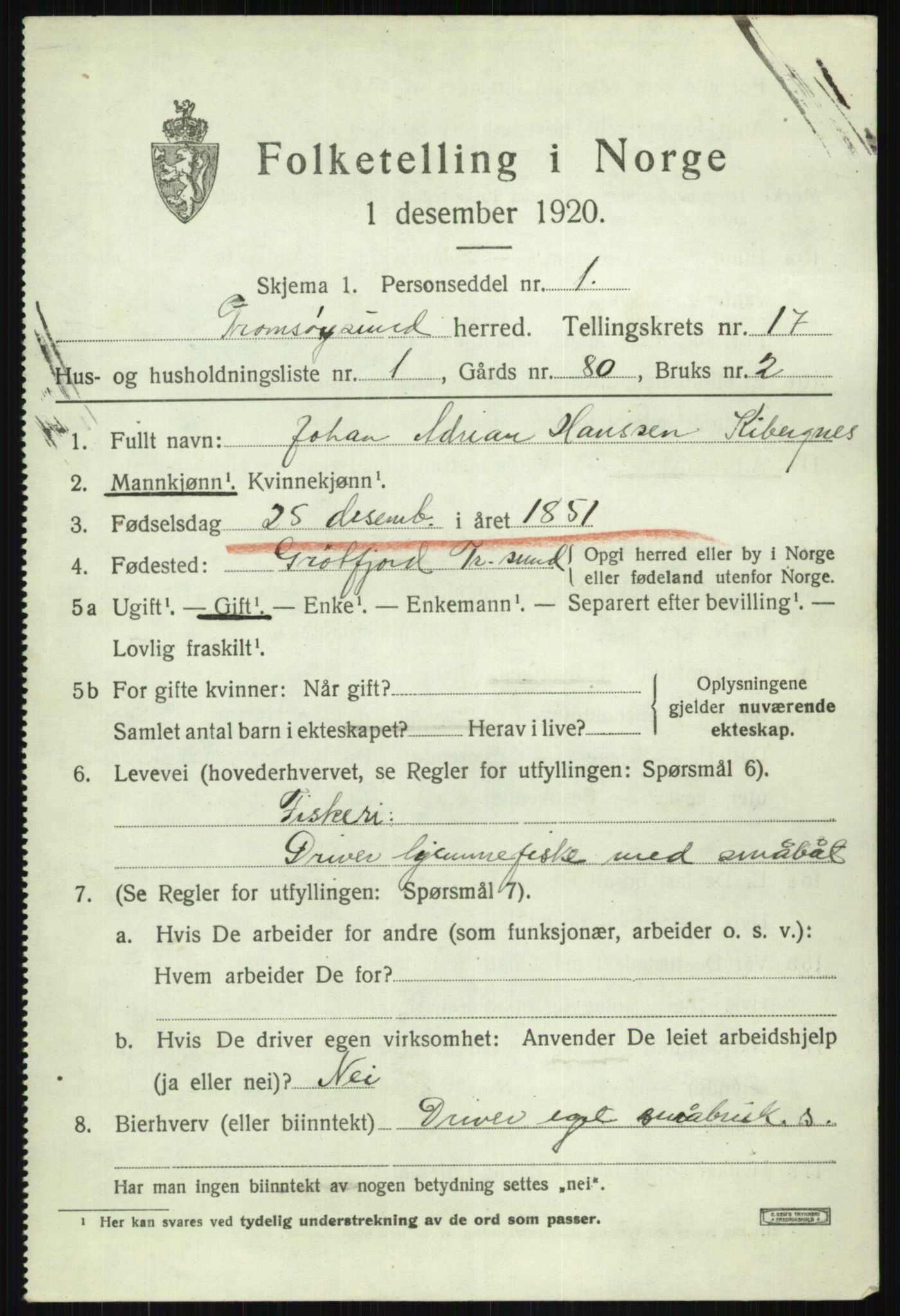 SATØ, 1920 census for Tromsøysund, 1920, p. 9640