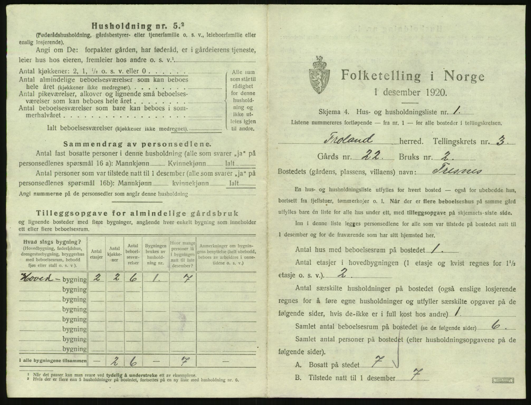 SAK, 1920 census for Froland, 1920, p. 339