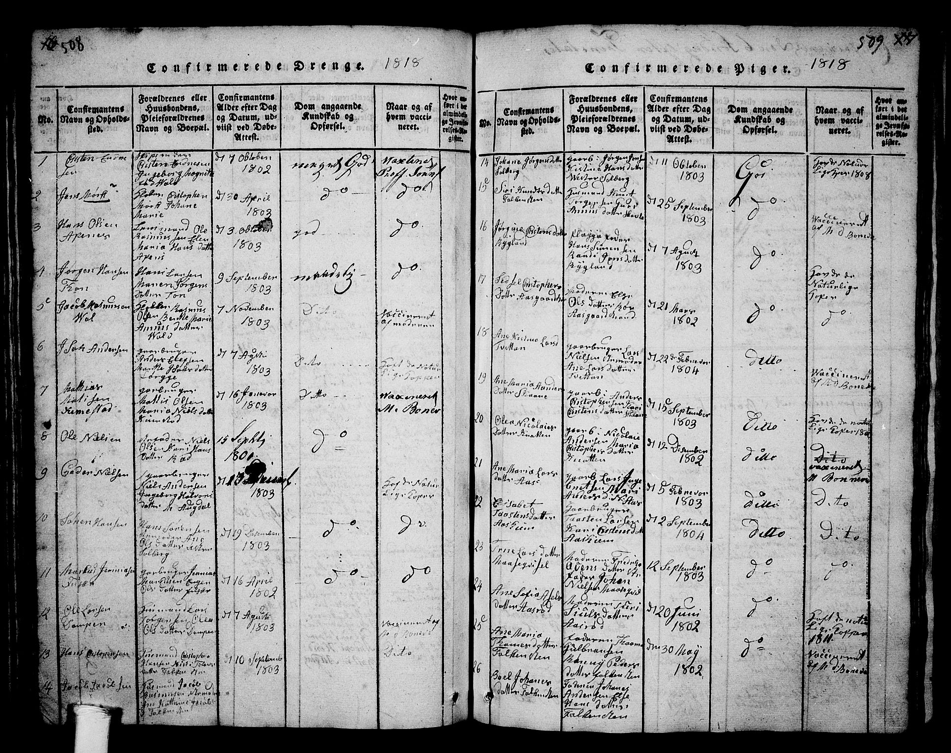 Borre kirkebøker, SAKO/A-338/G/Ga/L0001: Parish register (copy) no. I 1, 1815-1851, p. 508-509