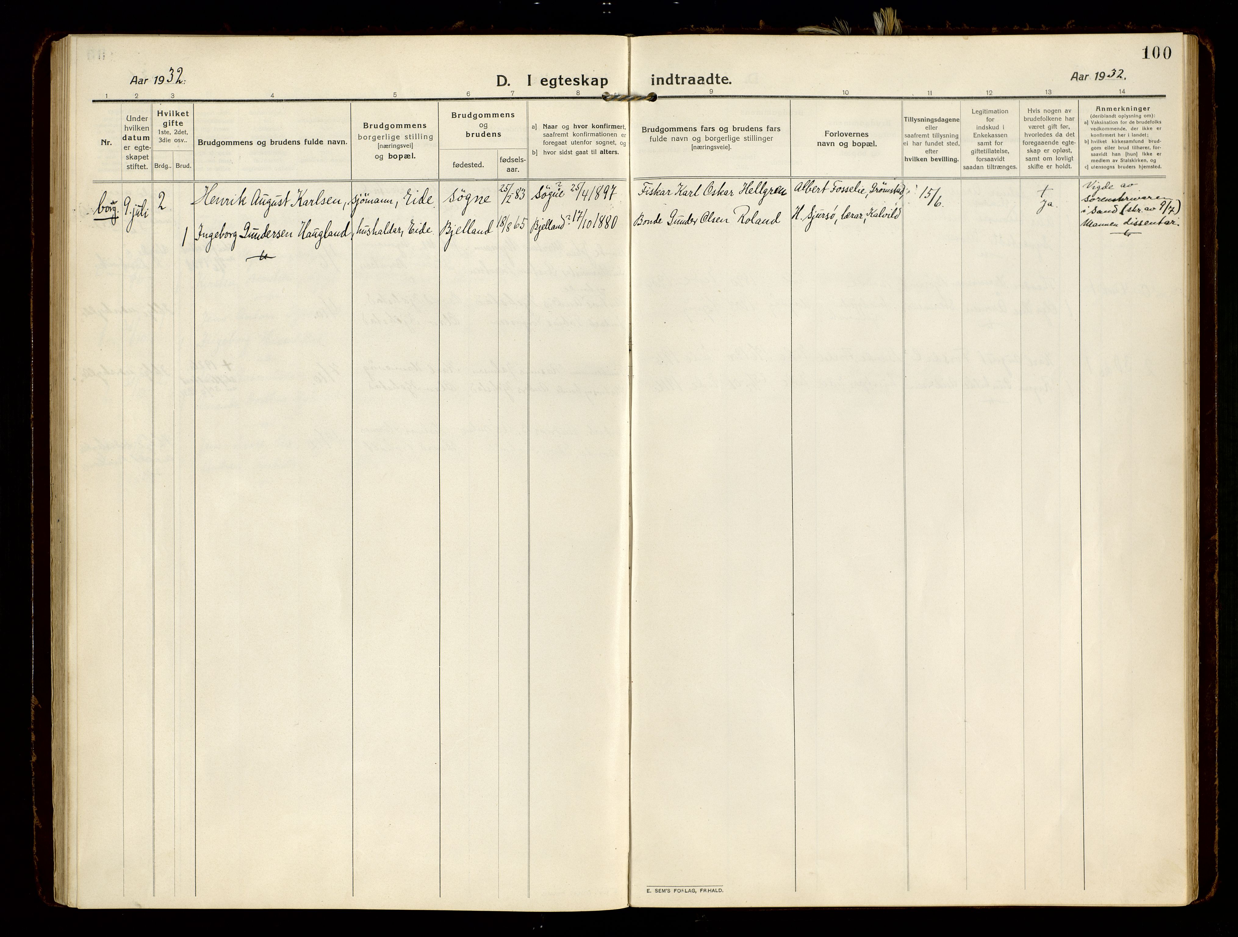 Hommedal sokneprestkontor, SAK/1111-0023/F/Fa/Faa/L0004: Parish register (official) no. A 4, 1916-1945, p. 100