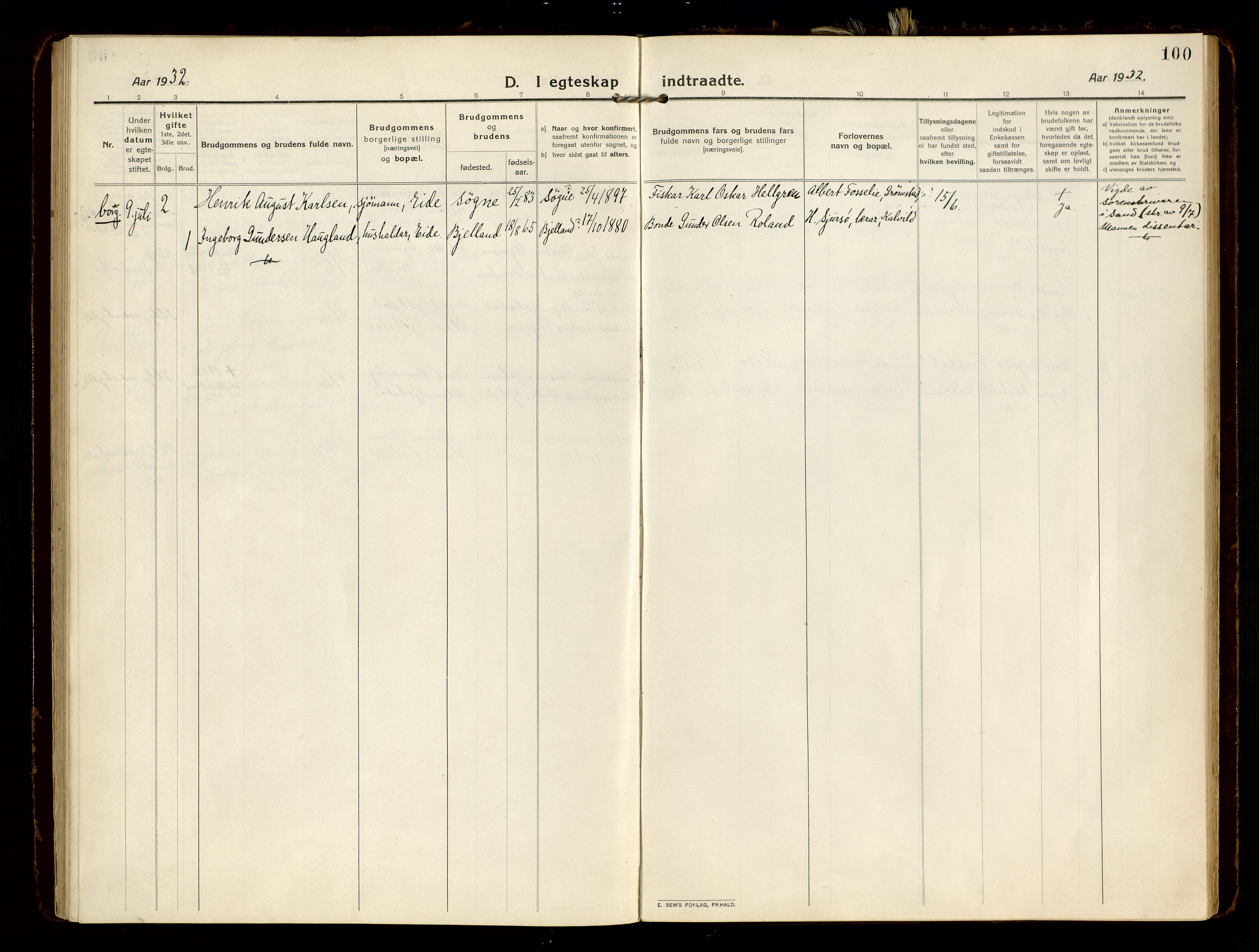 Hommedal sokneprestkontor, AV/SAK-1111-0023/F/Fa/Faa/L0004: Parish register (official) no. A 4, 1916-1945, p. 100