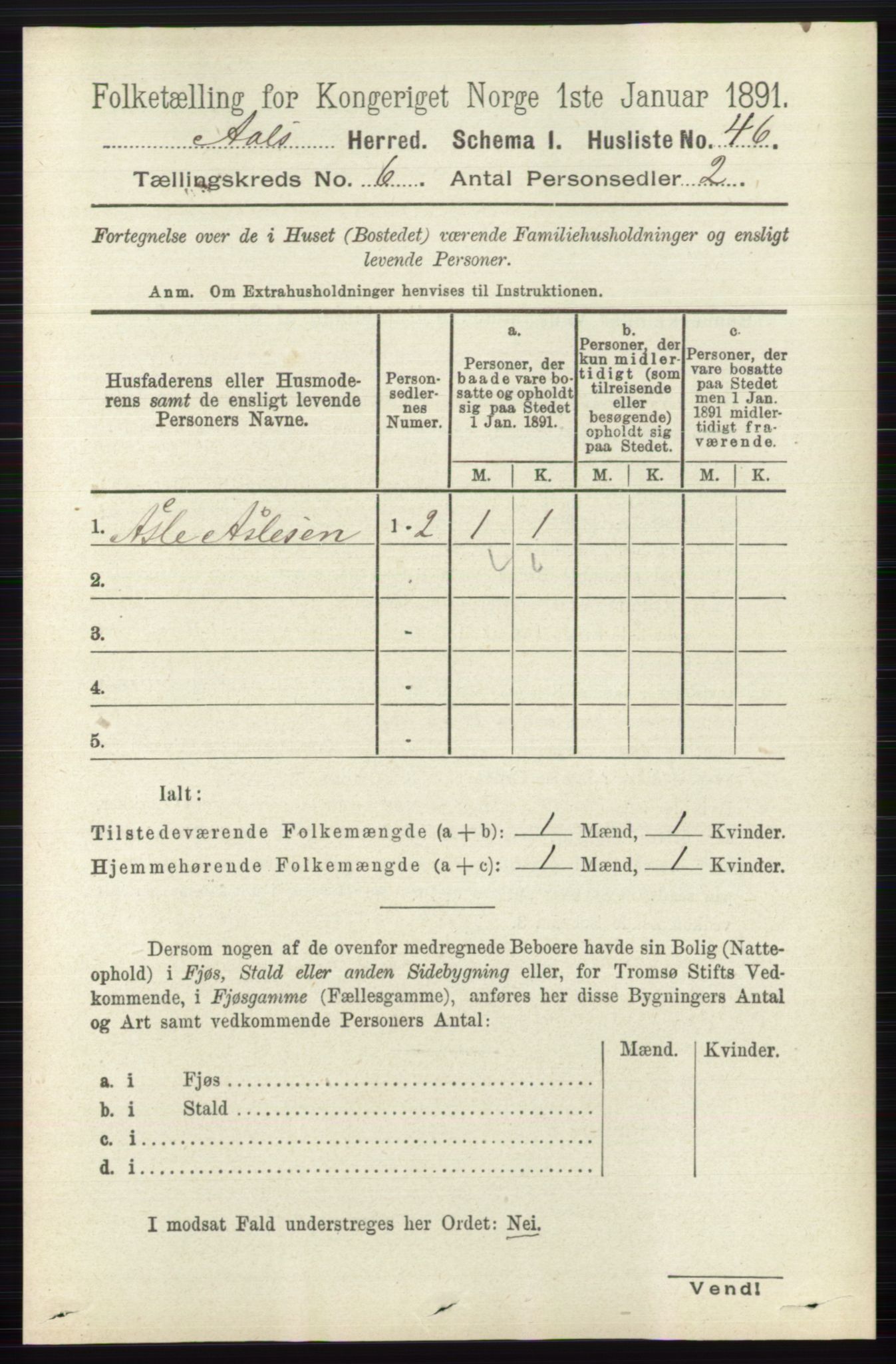 RA, 1891 census for 0619 Ål, 1891, p. 1514