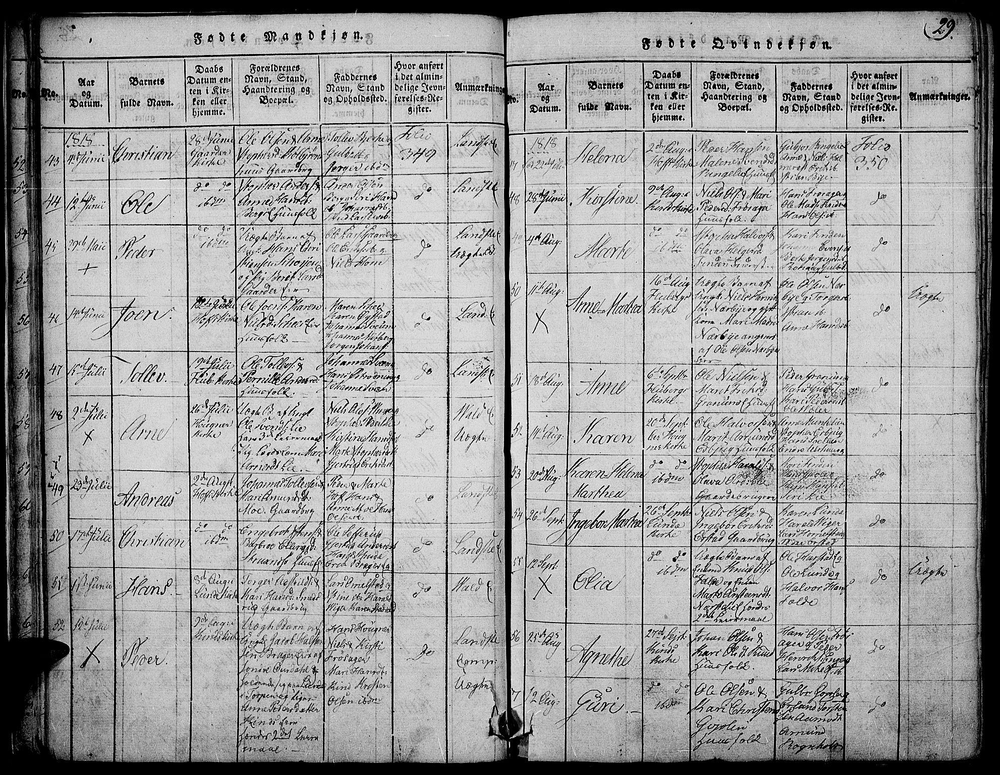 Land prestekontor, SAH/PREST-120/H/Ha/Haa/L0007: Parish register (official) no. 7, 1814-1830, p. 29