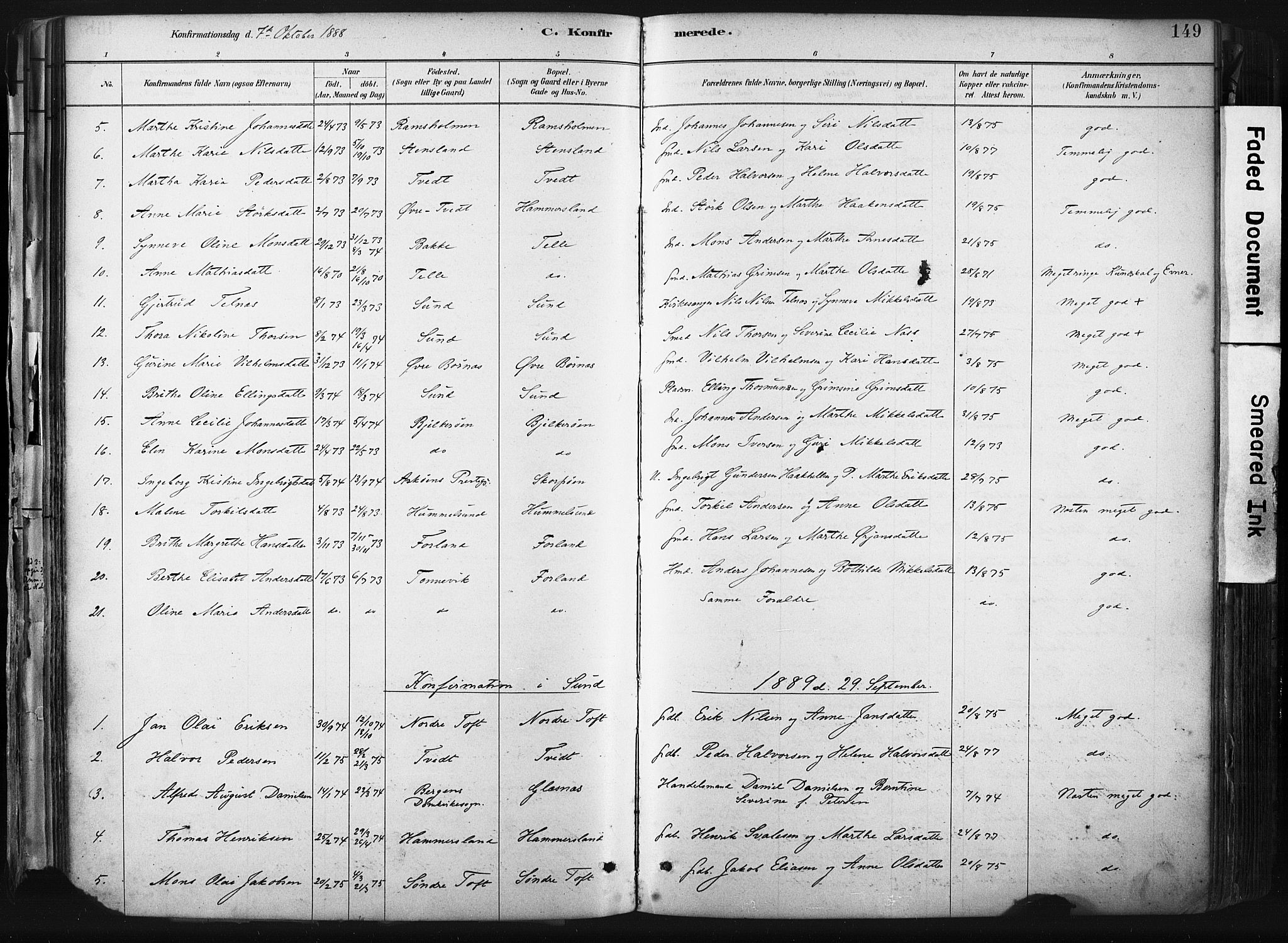 Sund sokneprestembete, SAB/A-99930: Parish register (official) no. B 1, 1882-1907, p. 149