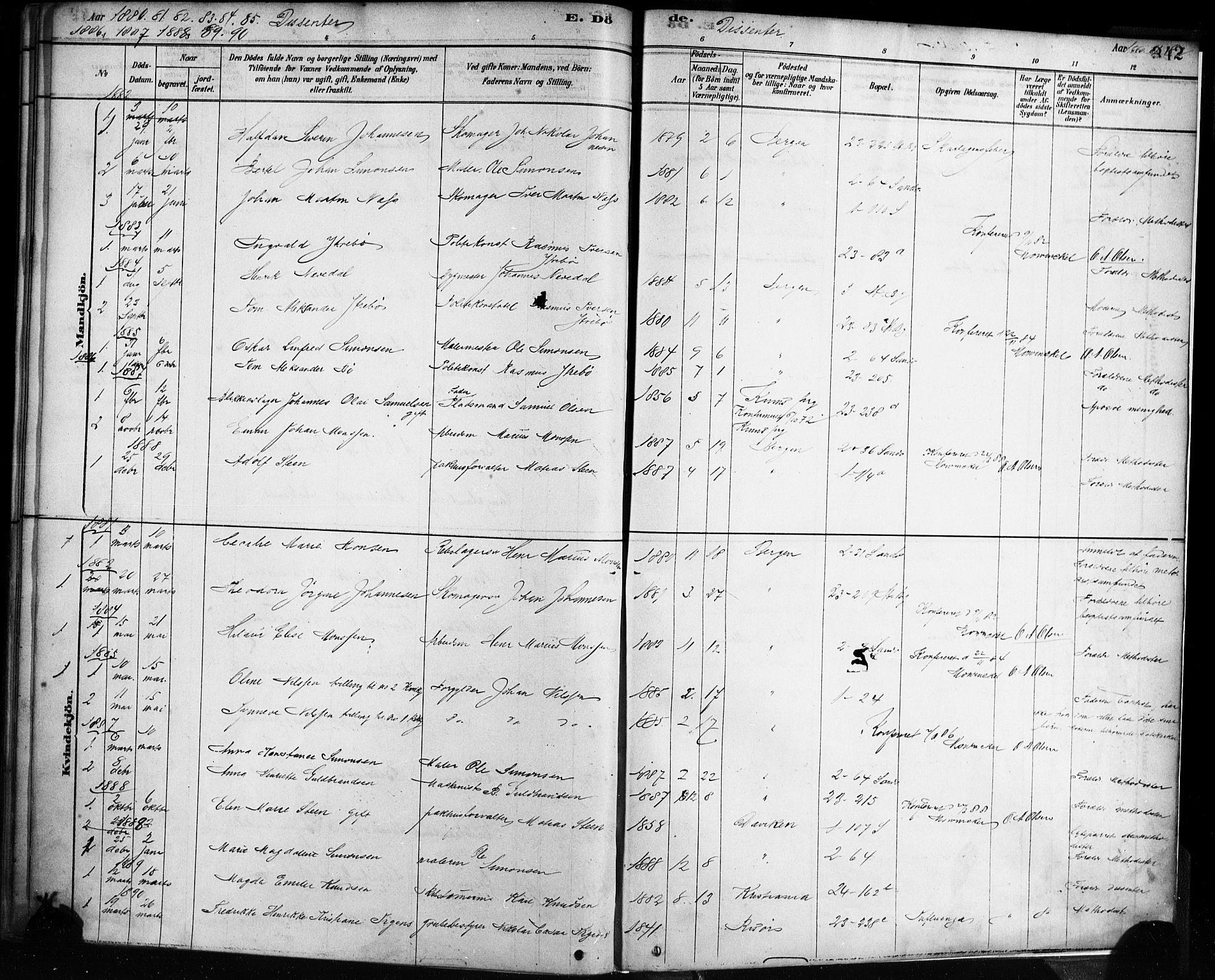 Sandviken Sokneprestembete, SAB/A-77601/H/Ha/L0002: Parish register (official) no. A 2, 1878-1896, p. 342