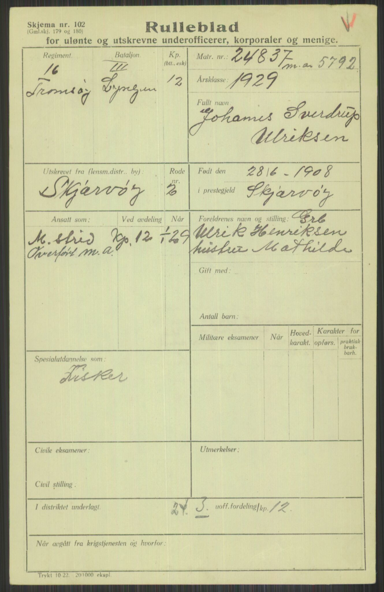 Forsvaret, Troms infanteriregiment nr. 16, AV/RA-RAFA-3146/P/Pa/L0013/0004: Rulleblad / Rulleblad for regimentets menige mannskaper, årsklasse 1929, 1929, p. 1275