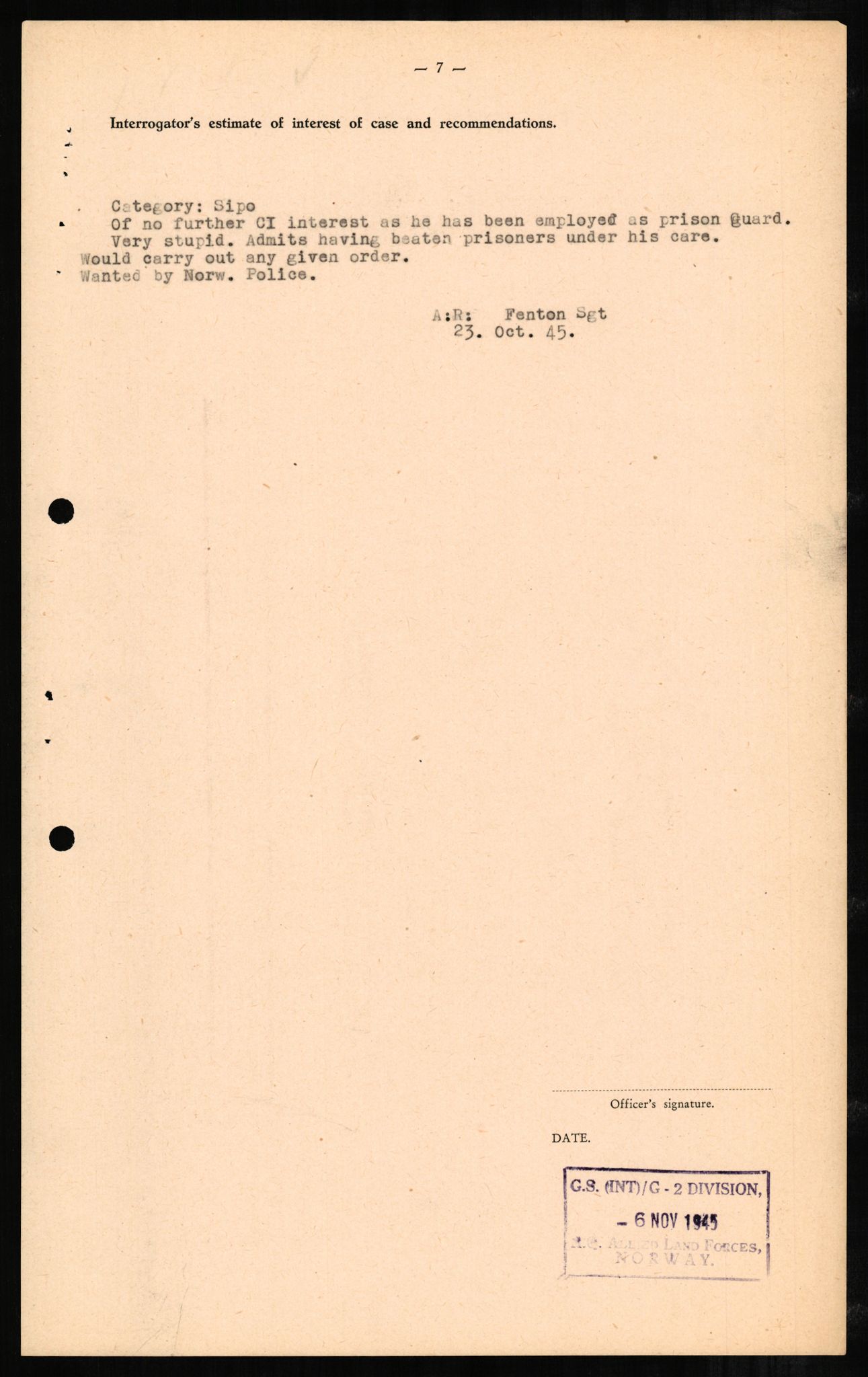 Forsvaret, Forsvarets overkommando II, AV/RA-RAFA-3915/D/Db/L0001: CI Questionaires. Tyske okkupasjonsstyrker i Norge. Tyskere., 1945-1946, p. 535