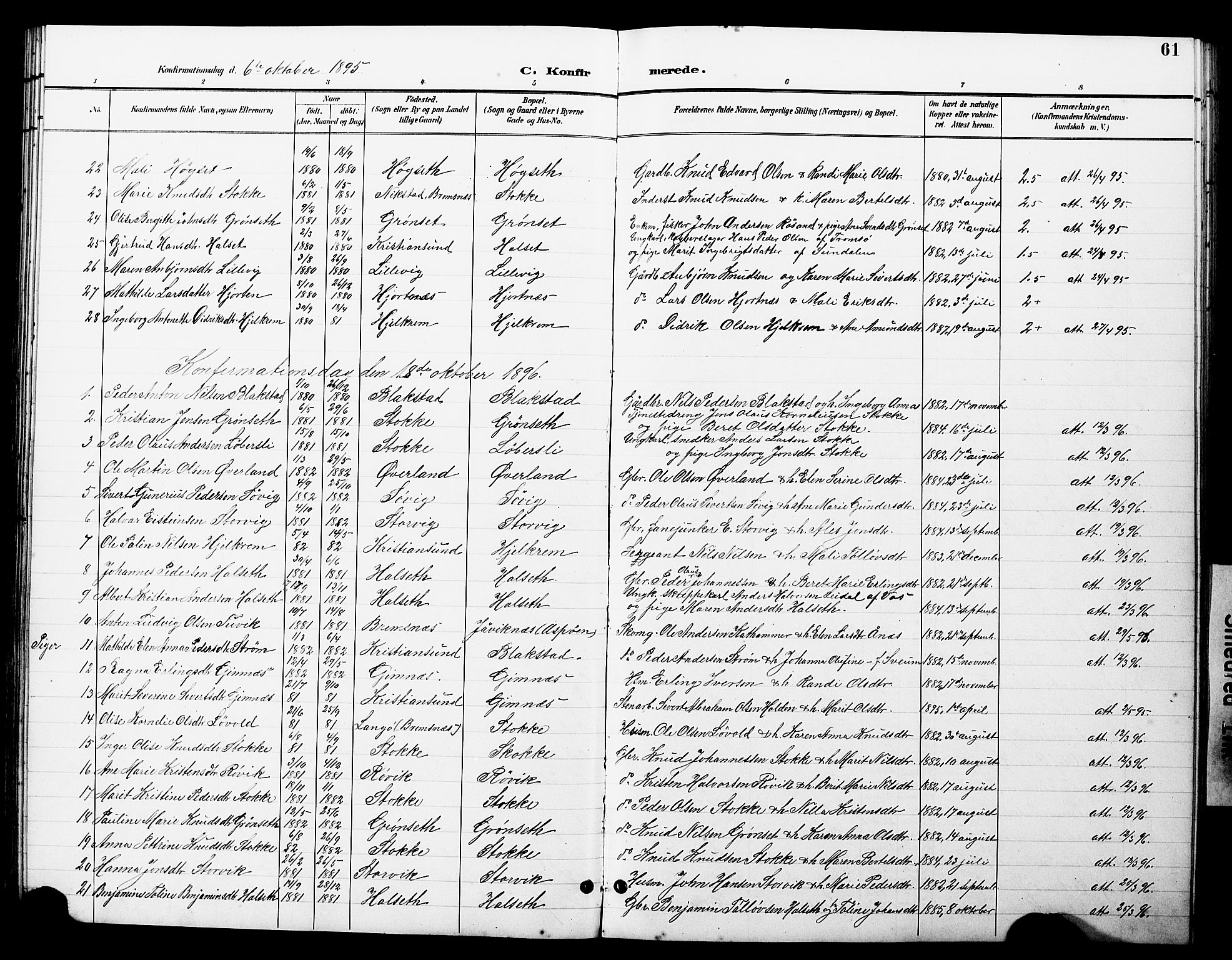 Ministerialprotokoller, klokkerbøker og fødselsregistre - Møre og Romsdal, AV/SAT-A-1454/585/L0973: Parish register (copy) no. 585C01, 1893-1930, p. 61