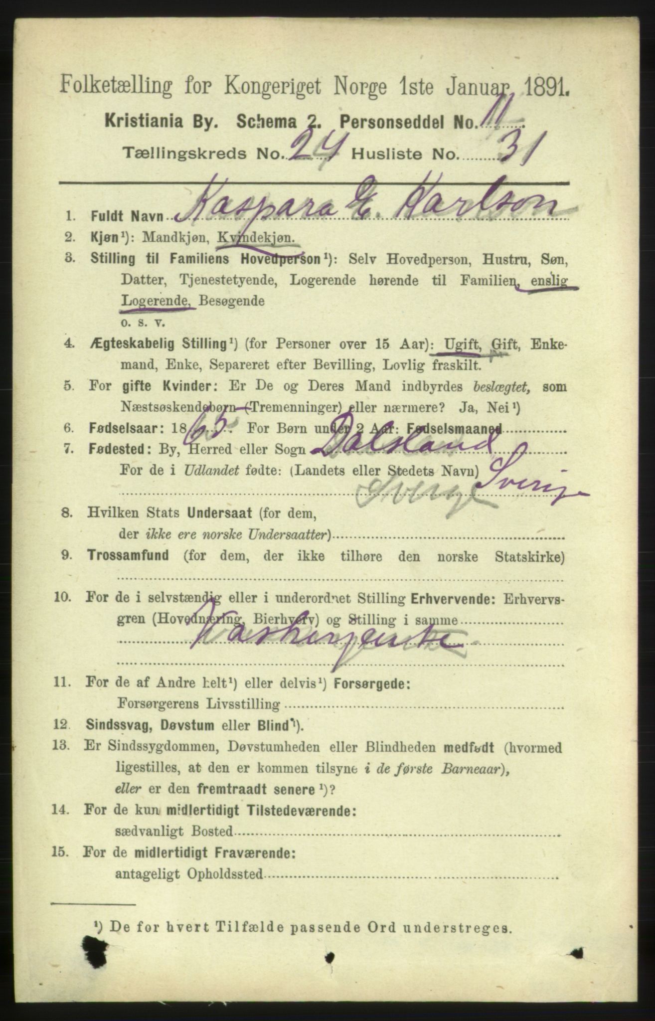 RA, 1891 census for 0301 Kristiania, 1891, p. 12294