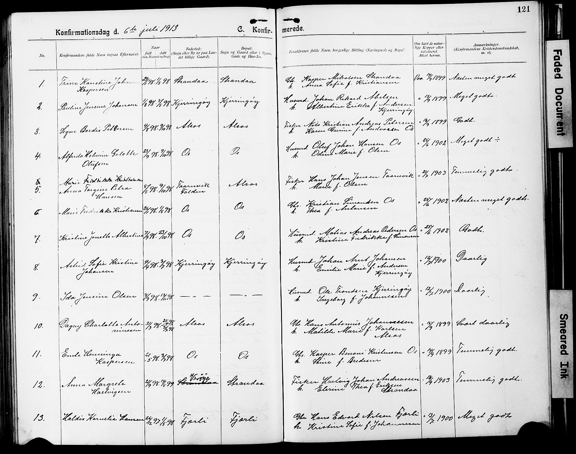 Ministerialprotokoller, klokkerbøker og fødselsregistre - Nordland, AV/SAT-A-1459/803/L0077: Parish register (copy) no. 803C04, 1897-1930, p. 121