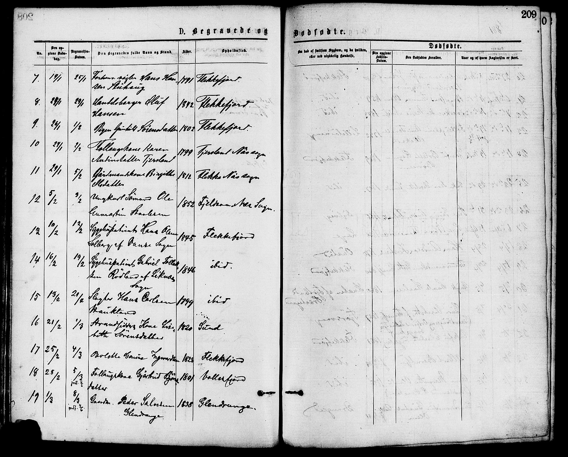 Flekkefjord sokneprestkontor, SAK/1111-0012/F/Fa/Fac/L0007: Parish register (official) no. A 7, 1875-1885, p. 209