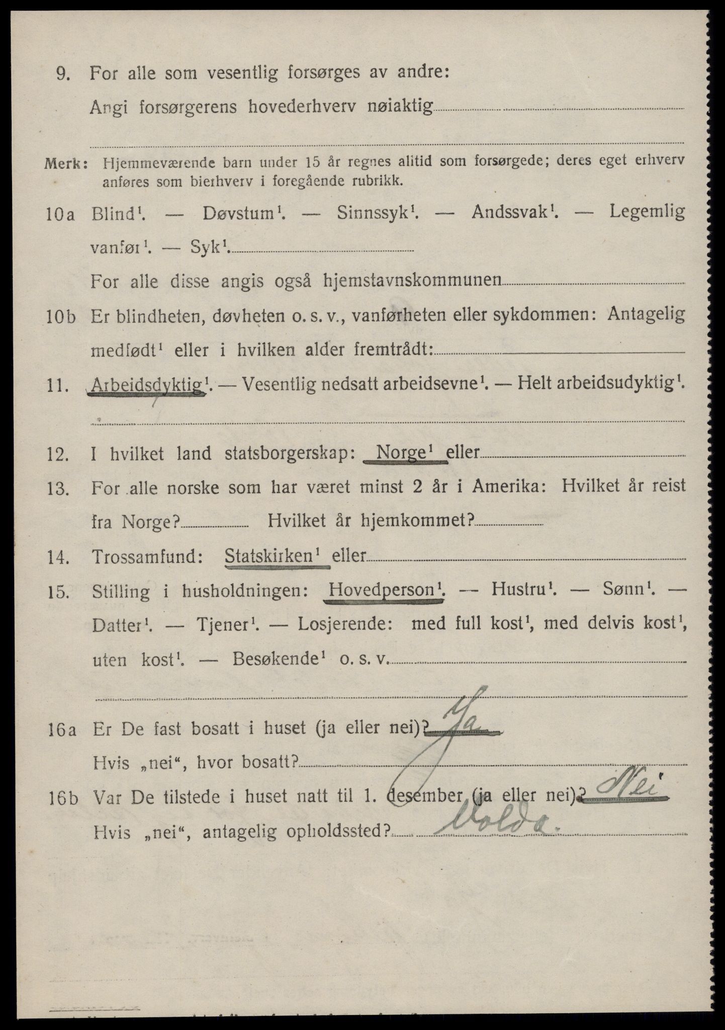 SAT, 1920 census for Volda, 1920, p. 12491