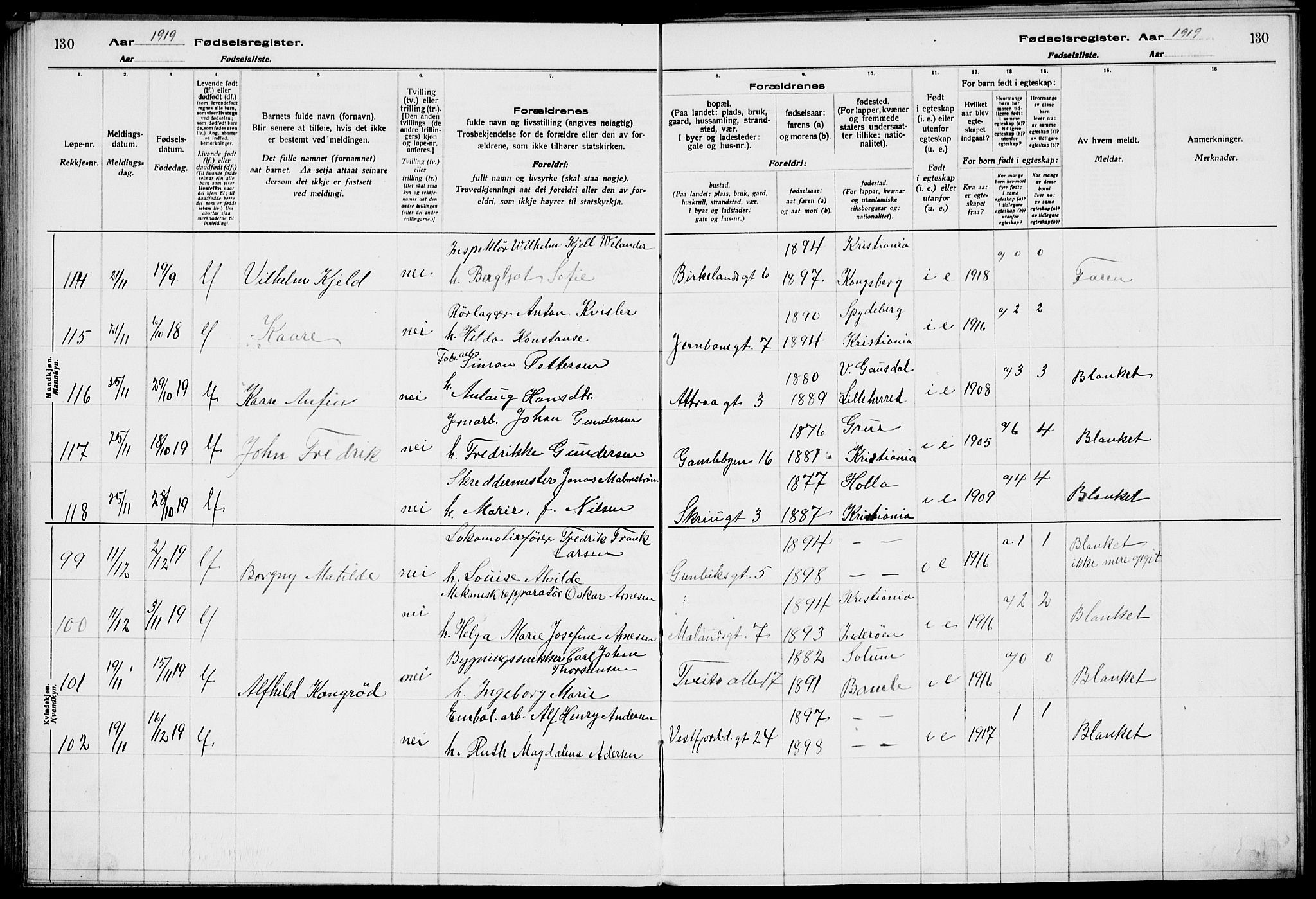 Rjukan kirkebøker, AV/SAKO-A-294/J/Ja/L0001: Birth register no. 1, 1916-1922, p. 130