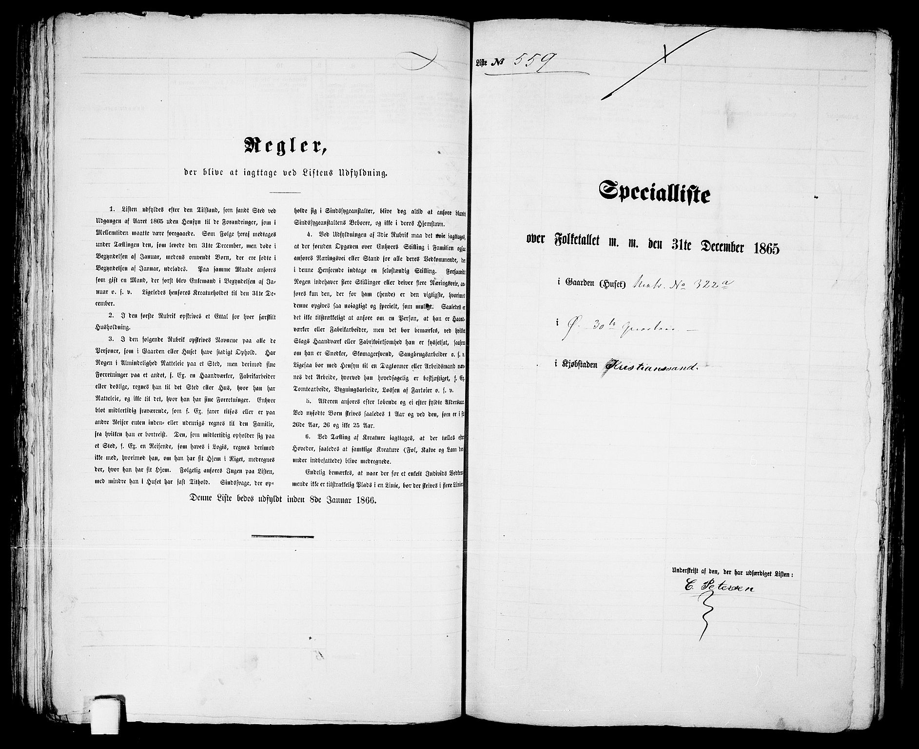 RA, 1865 census for Kristiansand, 1865, p. 1143