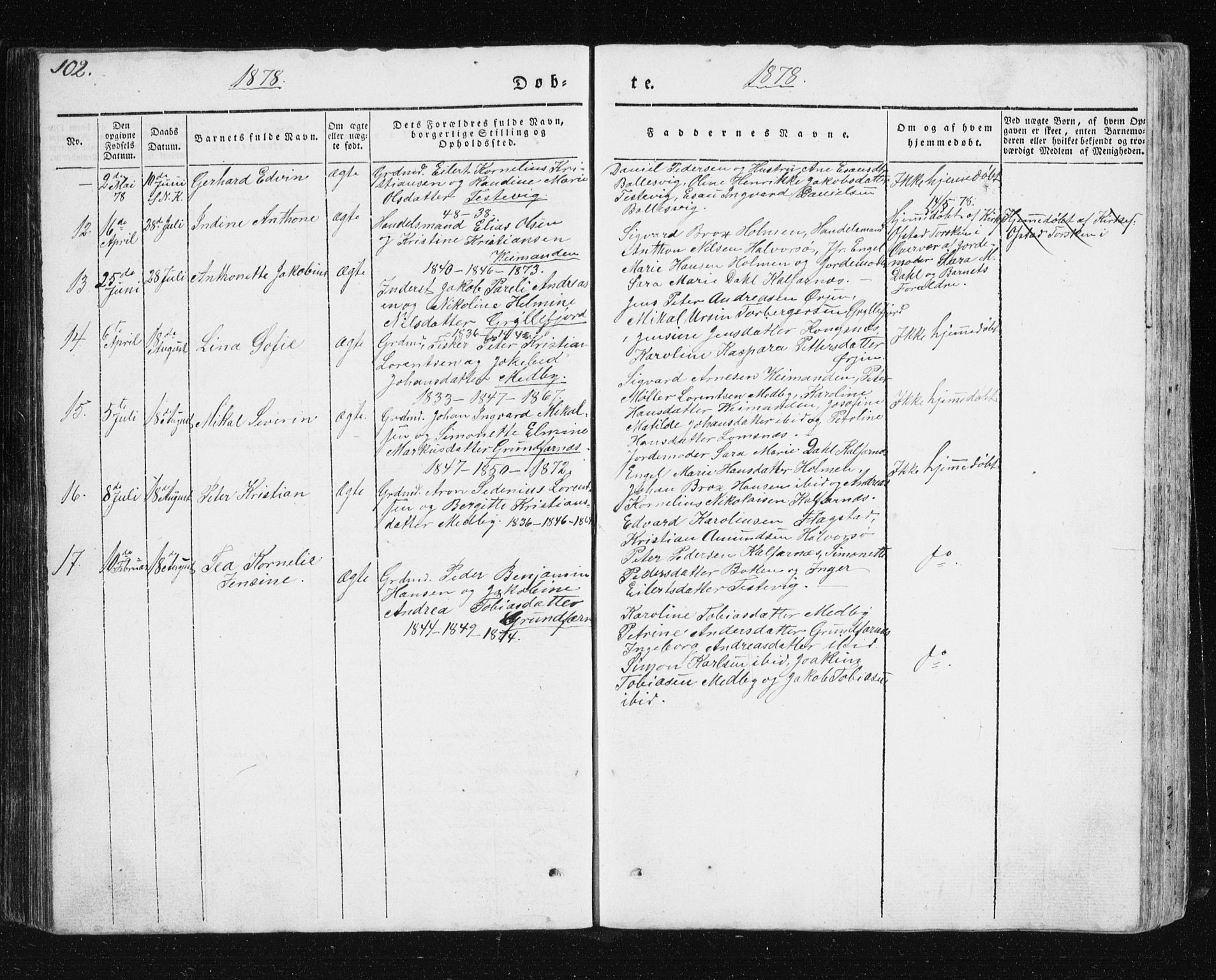 Berg sokneprestkontor, AV/SATØ-S-1318/G/Ga/Gab/L0011klokker: Parish register (copy) no. 11, 1833-1878, p. 102