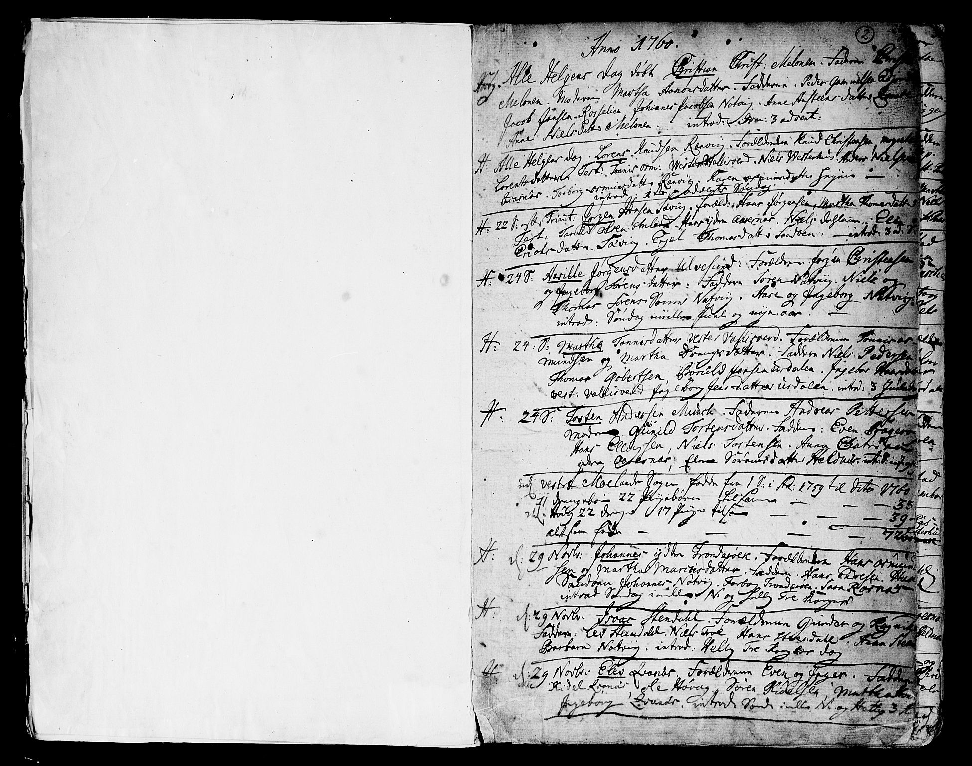 Vestre Moland sokneprestkontor, SAK/1111-0046/F/Fa/Fab/L0002: Parish register (official) no. A 2, 1760-1816, p. 2