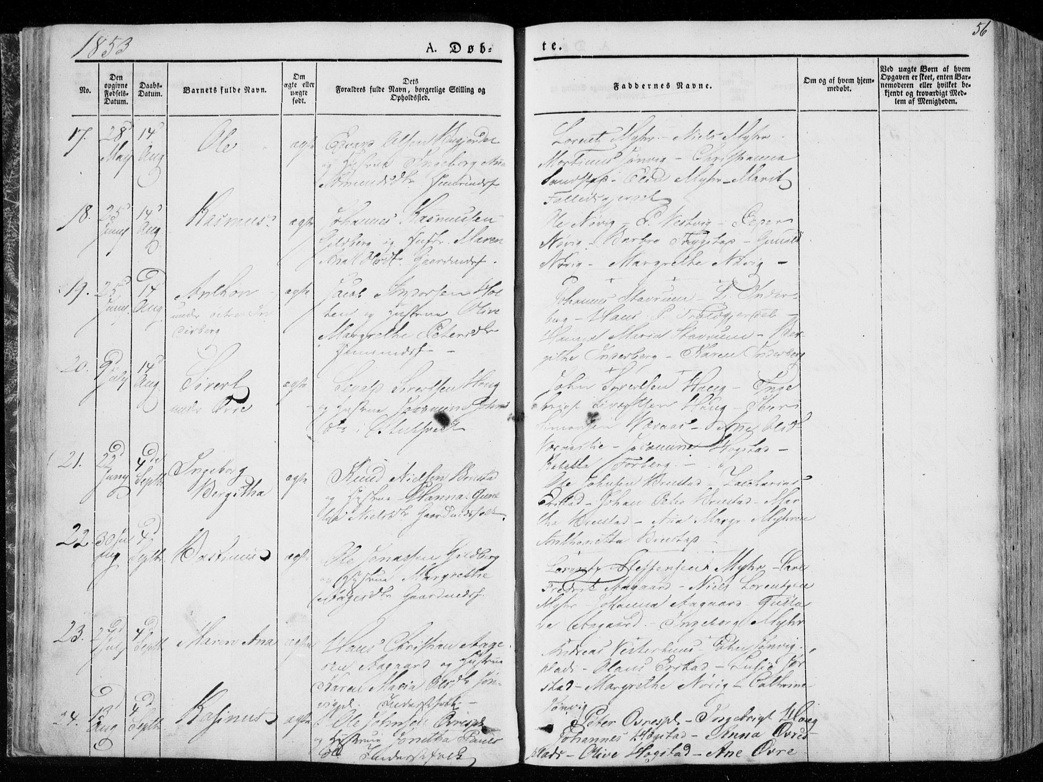 Ministerialprotokoller, klokkerbøker og fødselsregistre - Nord-Trøndelag, AV/SAT-A-1458/722/L0218: Parish register (official) no. 722A05, 1843-1868, p. 56