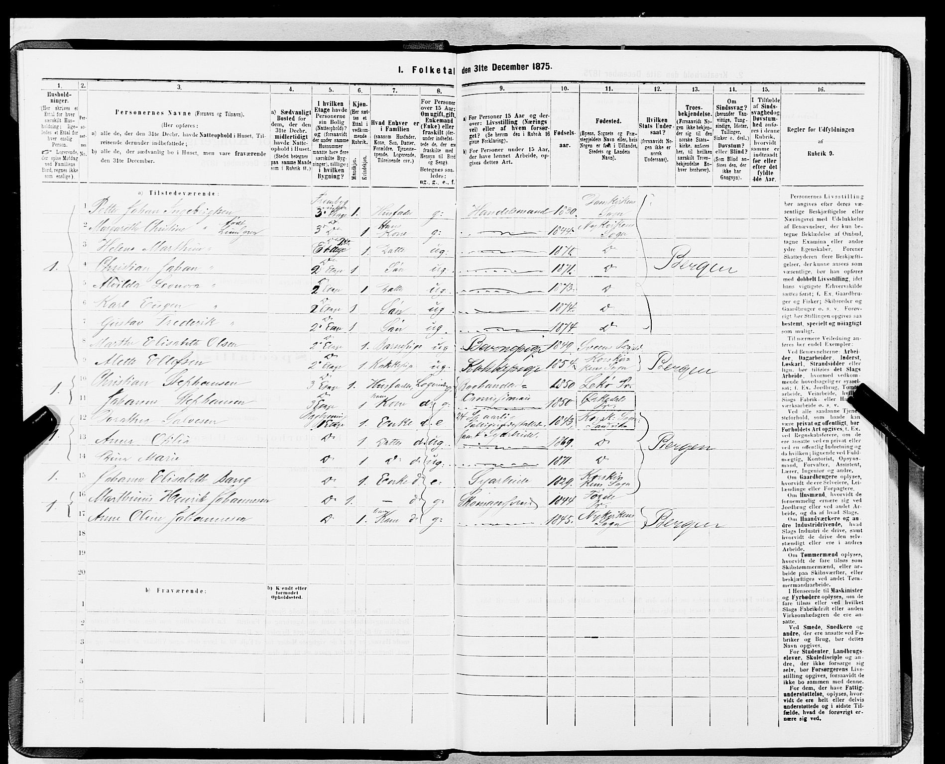 SAB, 1875 census for 1301 Bergen, 1875, p. 1436