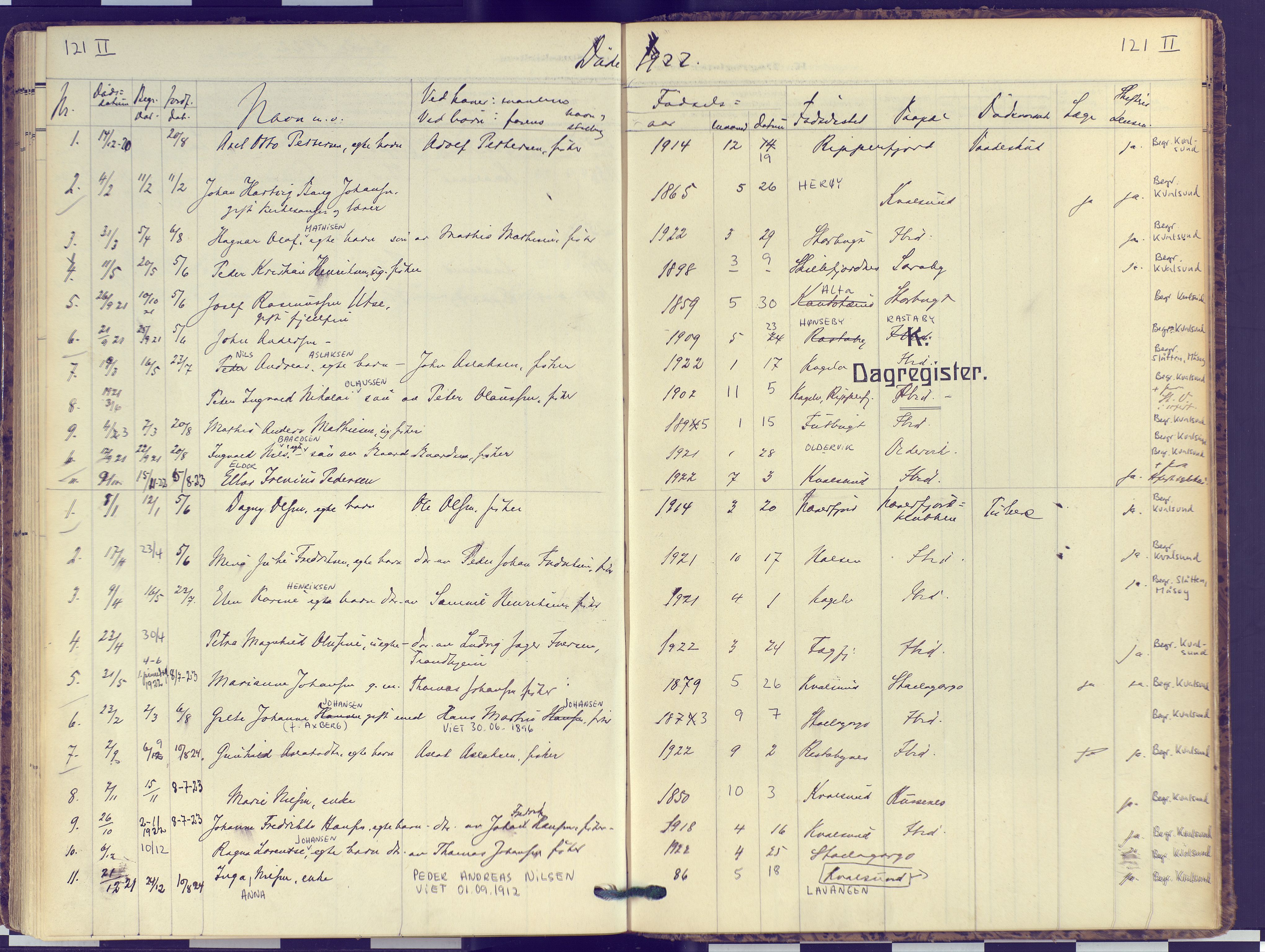 Hammerfest sokneprestkontor, SATØ/S-1347: Parish register (official) no. 16, 1908-1923, p. 121