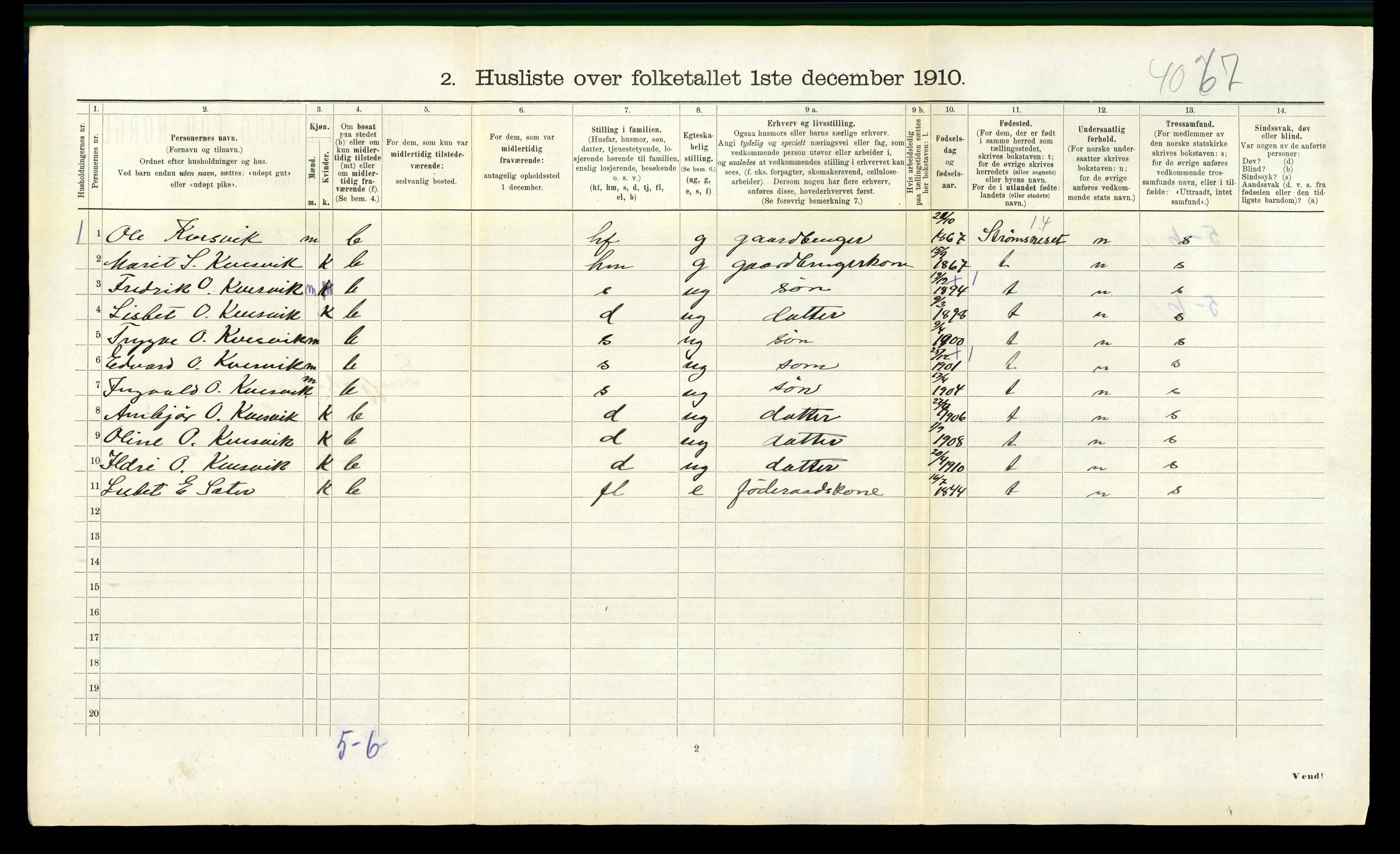 RA, 1910 census for Eresfjord og Vistdal, 1910, p. 270