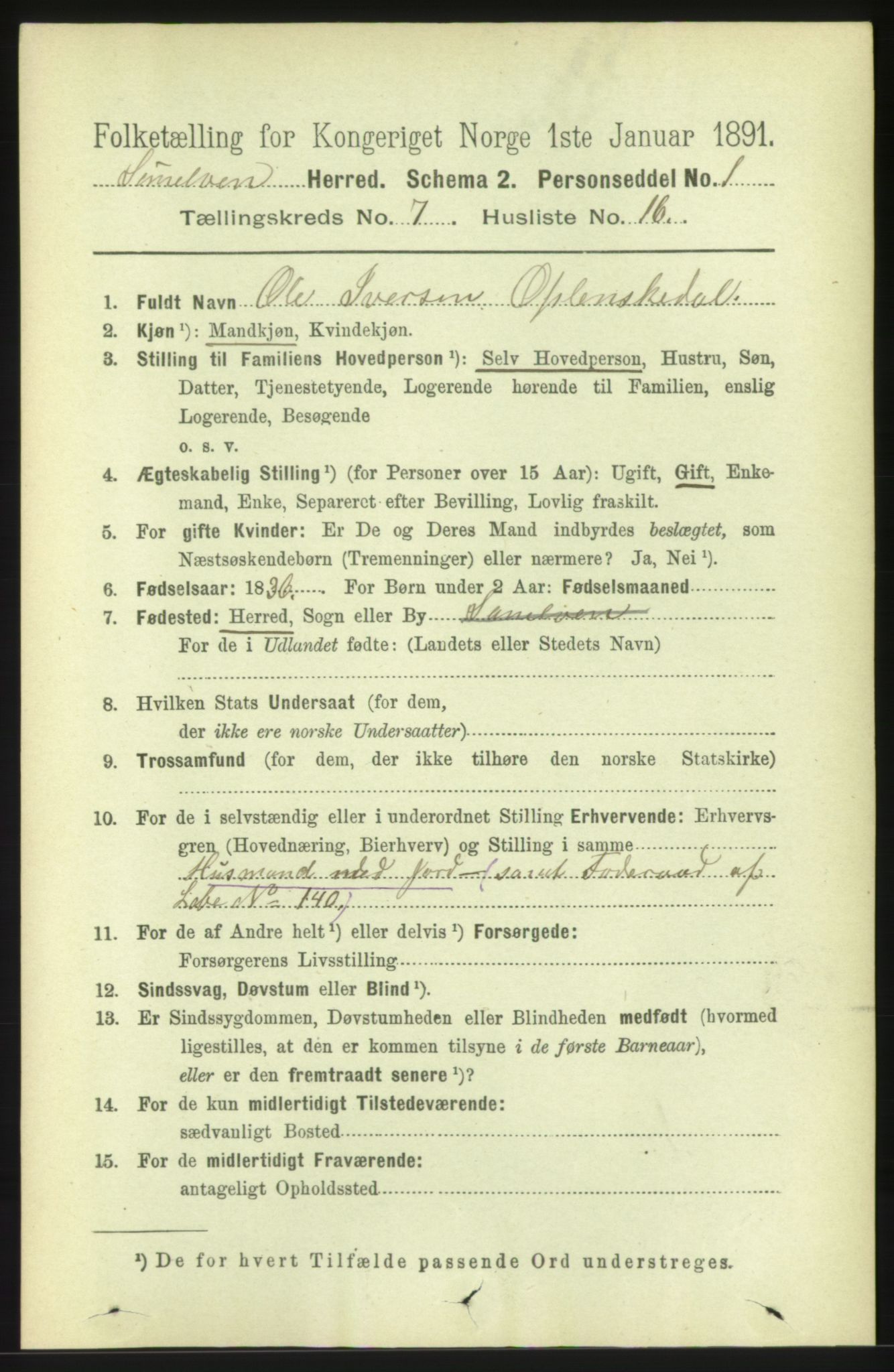 RA, 1891 census for 1523 Sunnylven, 1891, p. 1890