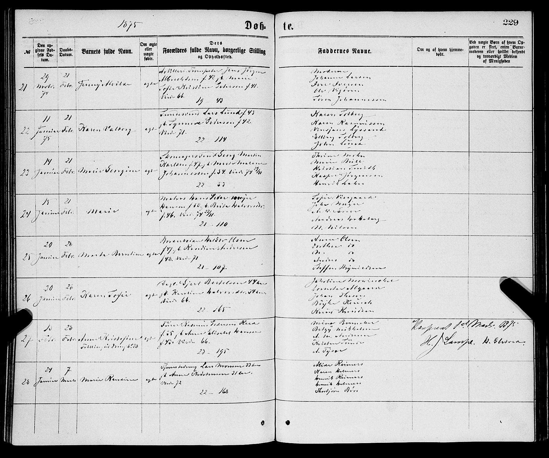 Korskirken sokneprestembete, SAB/A-76101/H/Haa/L0020: Parish register (official) no. B 6, 1871-1878, p. 229