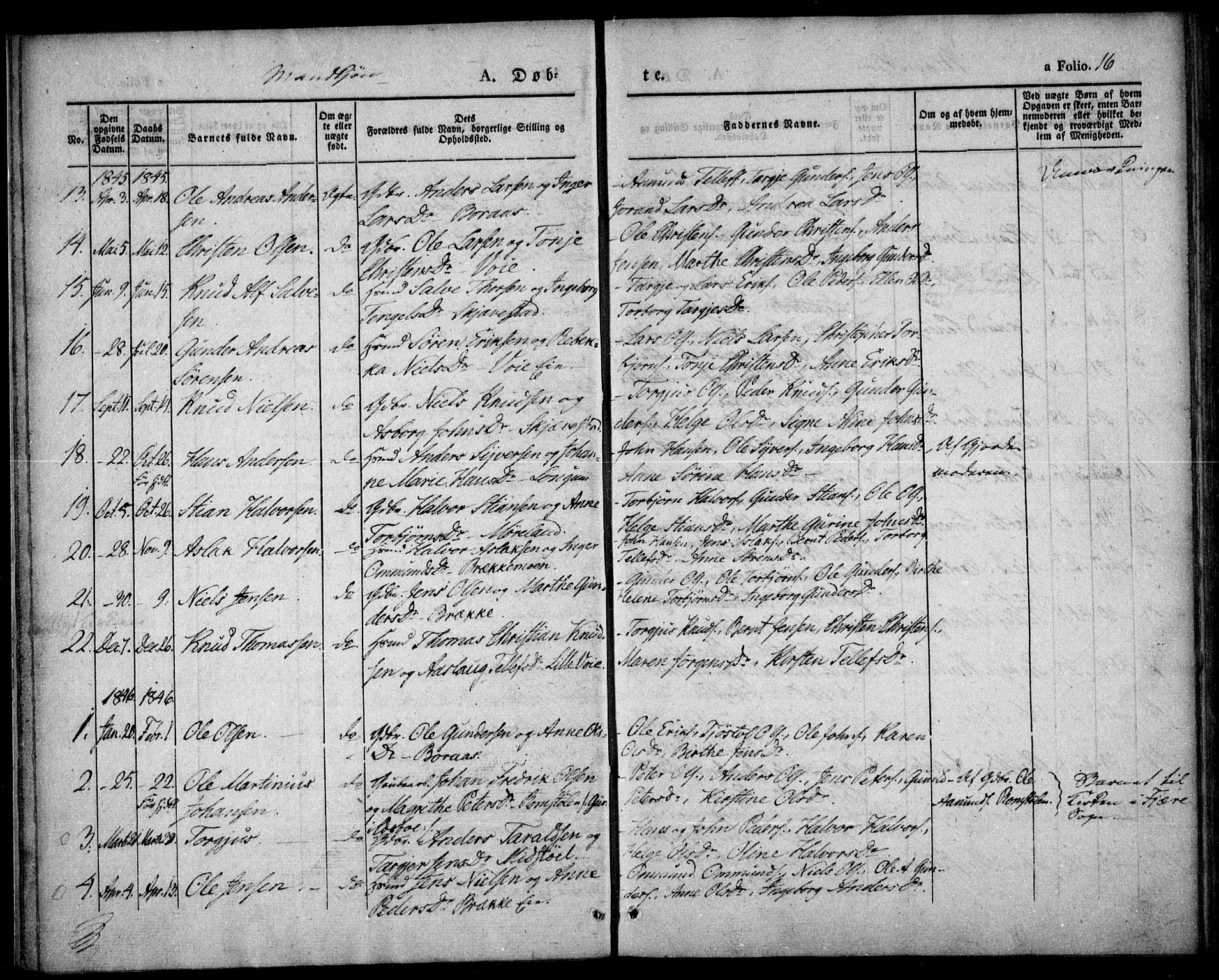Austre Moland sokneprestkontor, SAK/1111-0001/F/Fa/Faa/L0006: Parish register (official) no. A 6, 1837-1846, p. 16