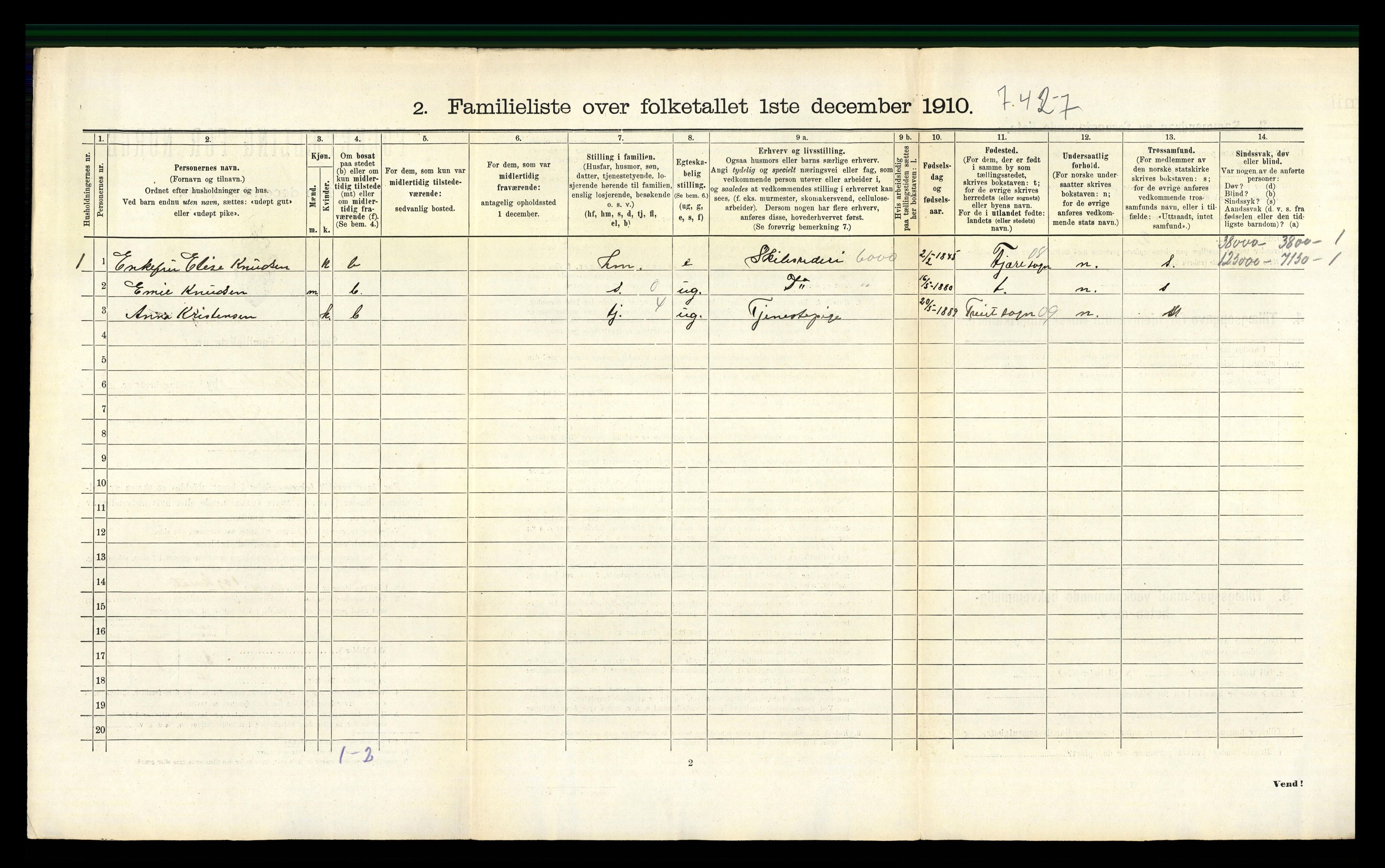 RA, 1910 census for Lillesand, 1910, p. 491