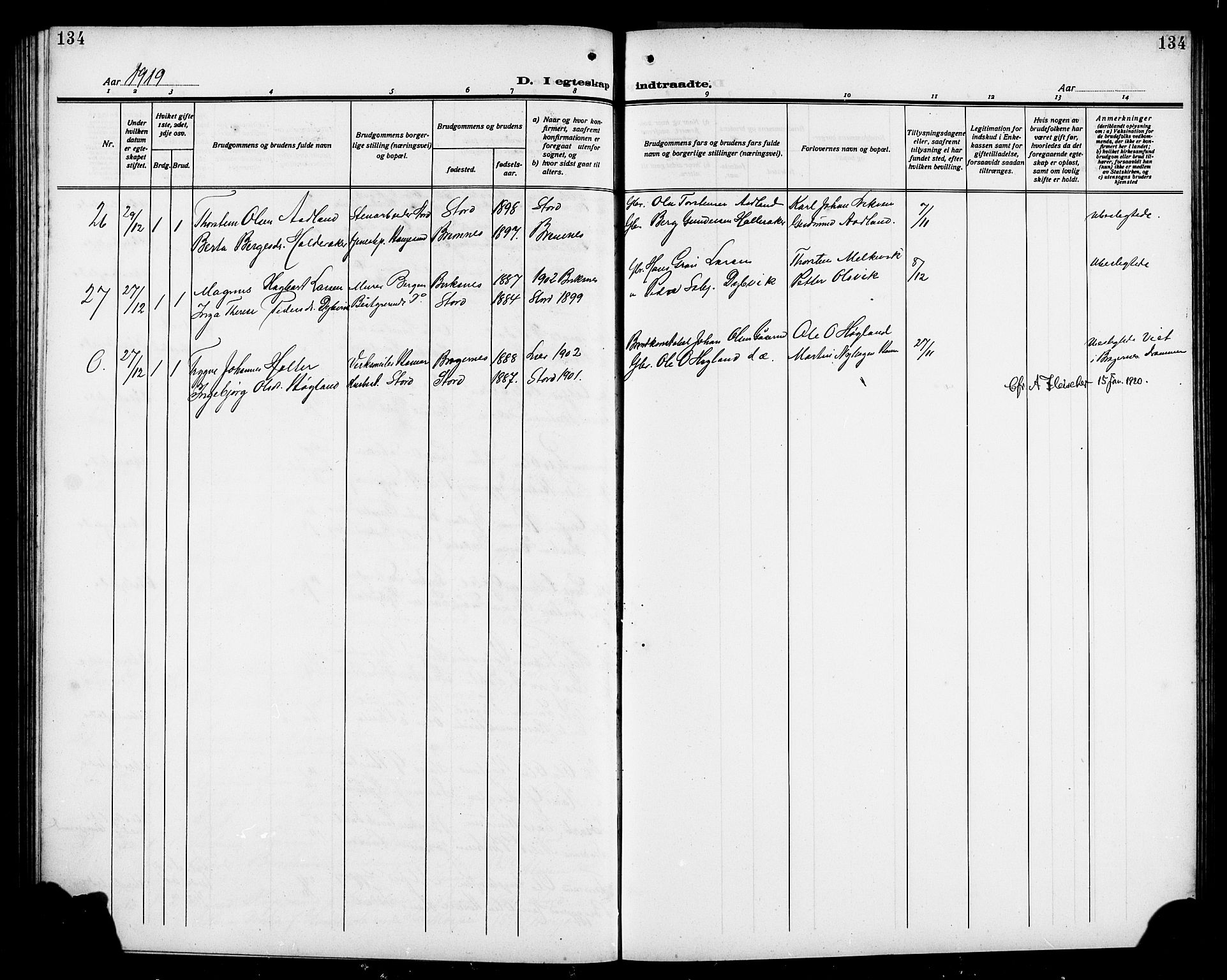 Stord sokneprestembete, AV/SAB-A-78201/H/Hab: Parish register (copy) no. A 3, 1910-1919, p. 134