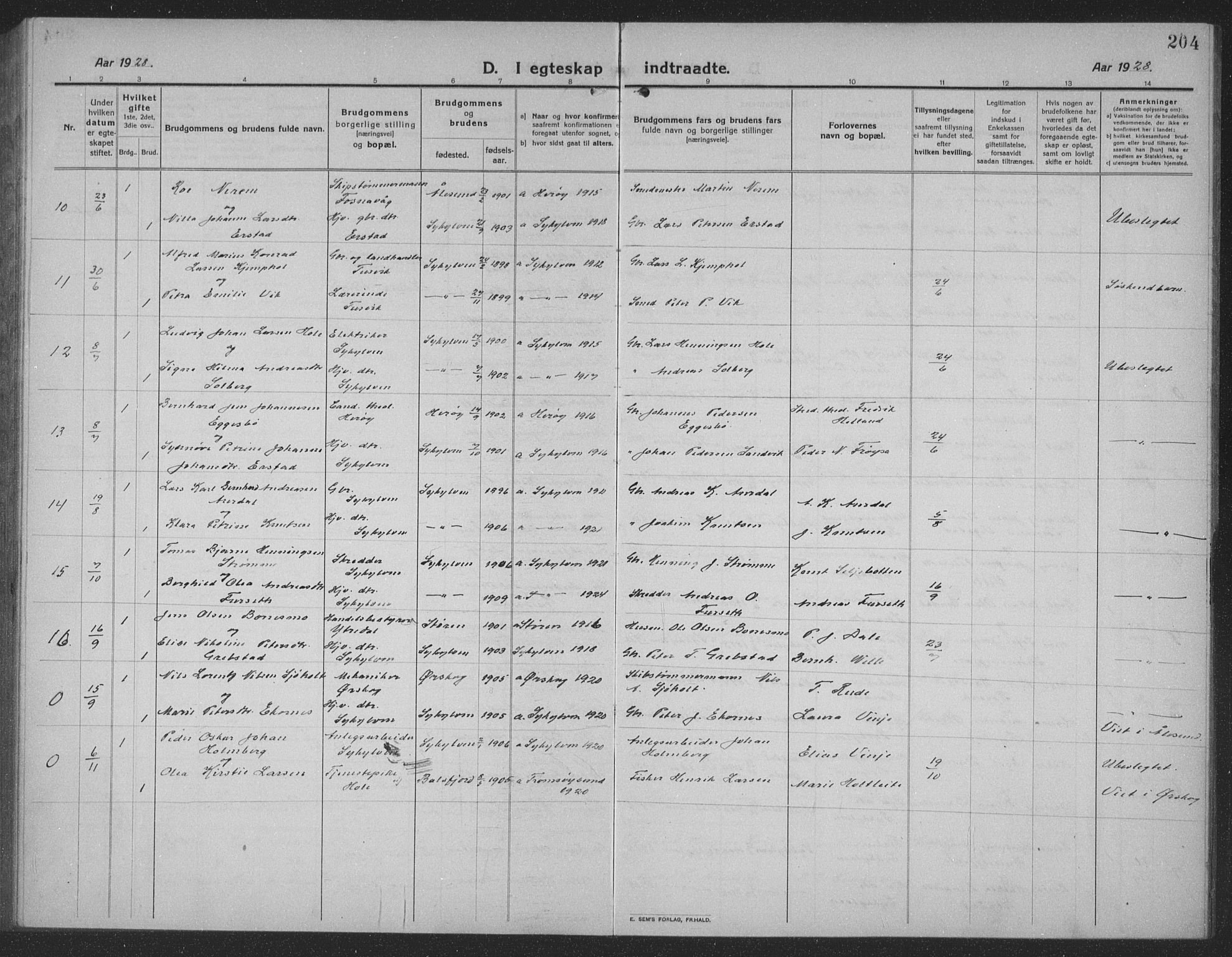 Ministerialprotokoller, klokkerbøker og fødselsregistre - Møre og Romsdal, AV/SAT-A-1454/523/L0342: Parish register (copy) no. 523C05, 1916-1937, p. 204