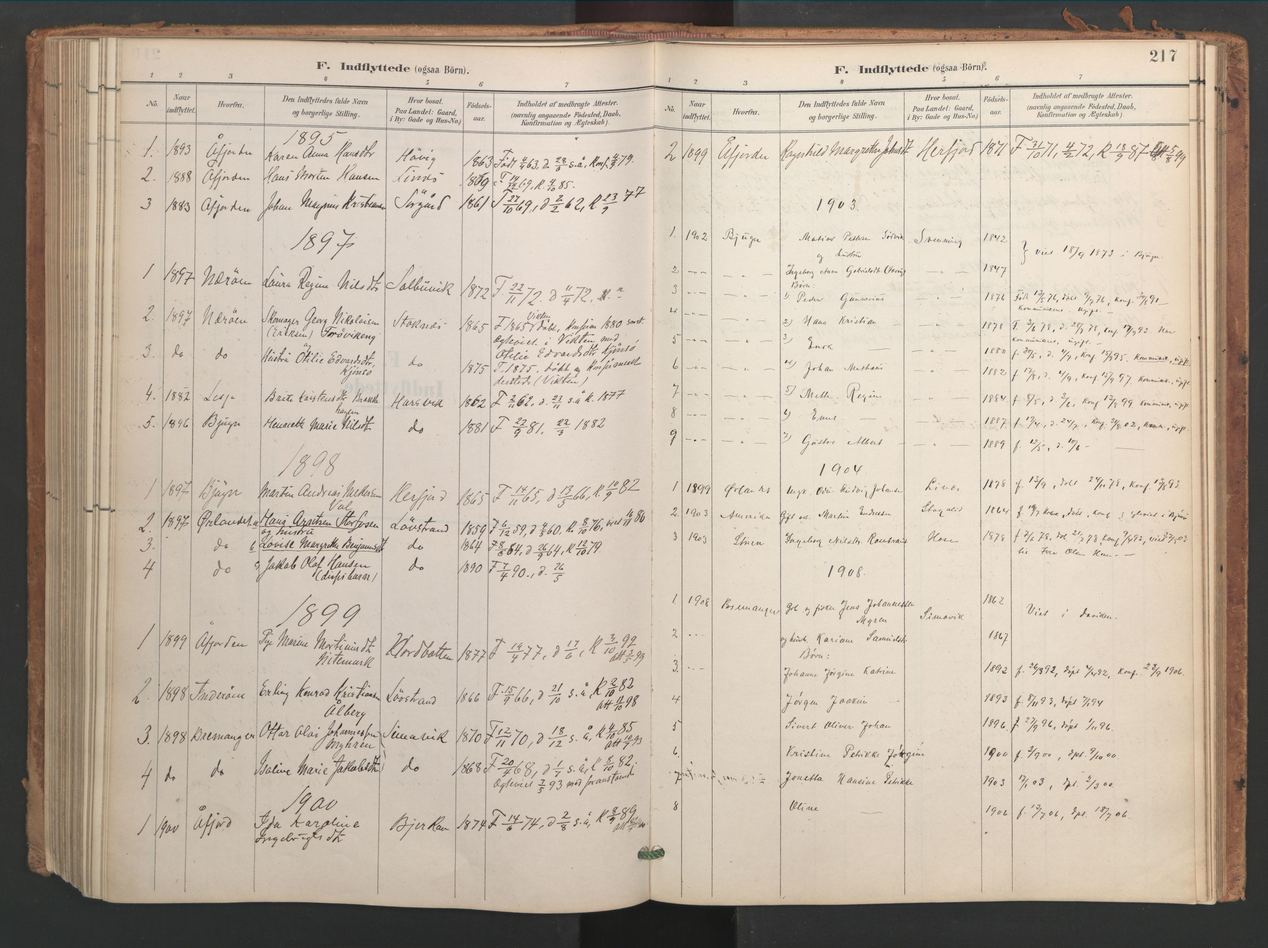 Ministerialprotokoller, klokkerbøker og fødselsregistre - Sør-Trøndelag, SAT/A-1456/656/L0693: Parish register (official) no. 656A02, 1894-1913, p. 217