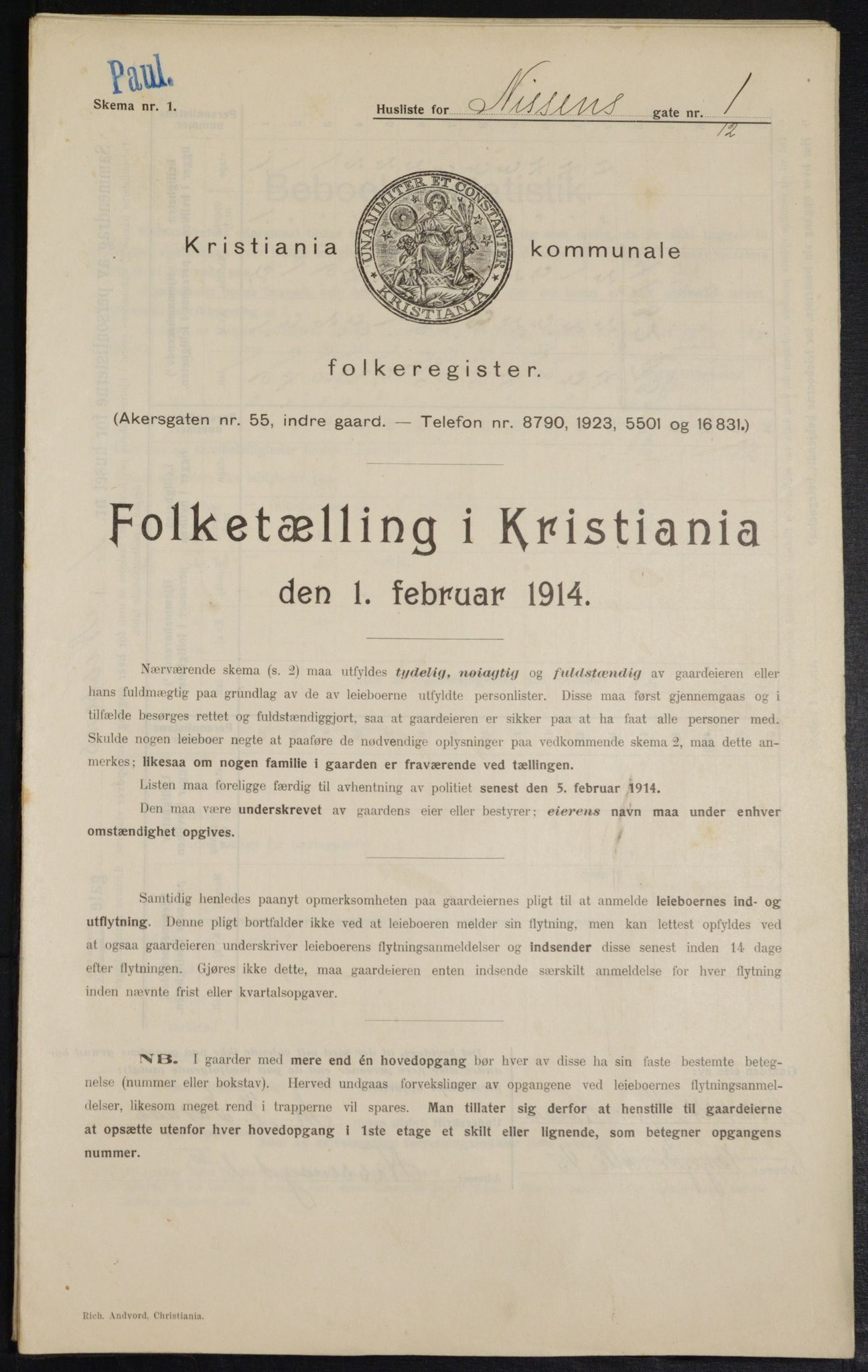 OBA, Municipal Census 1914 for Kristiania, 1914, p. 71141